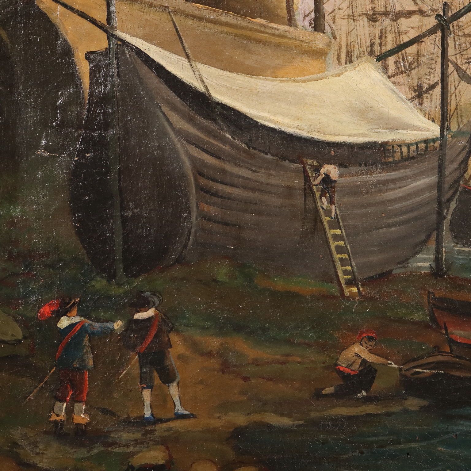 Antique Painting View From The Harbour Oil On Canvas XVIII Century photo Art