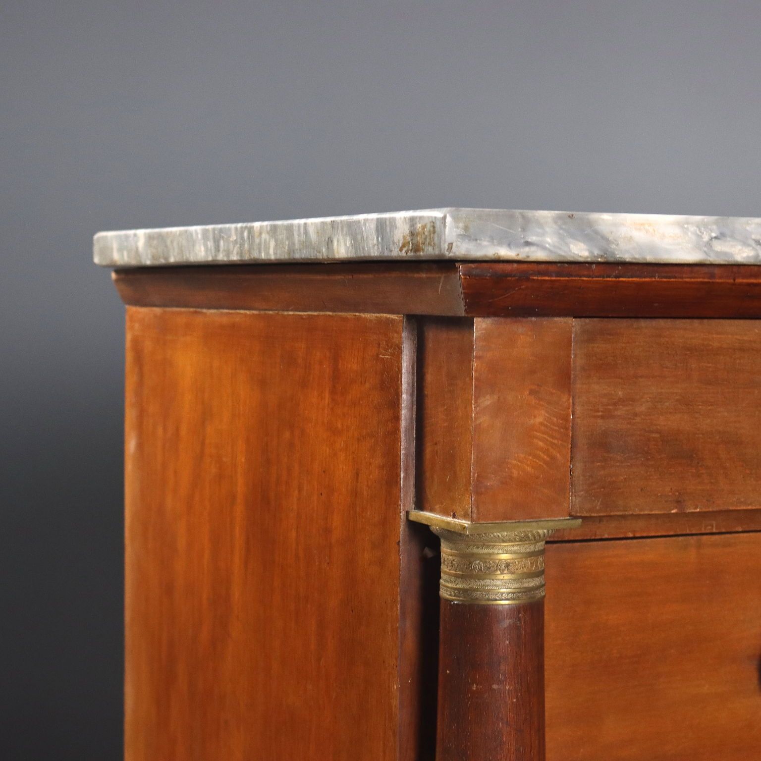 Antique Chest Of Drawers Empire Walnut Marble XIX Century photo Furniture