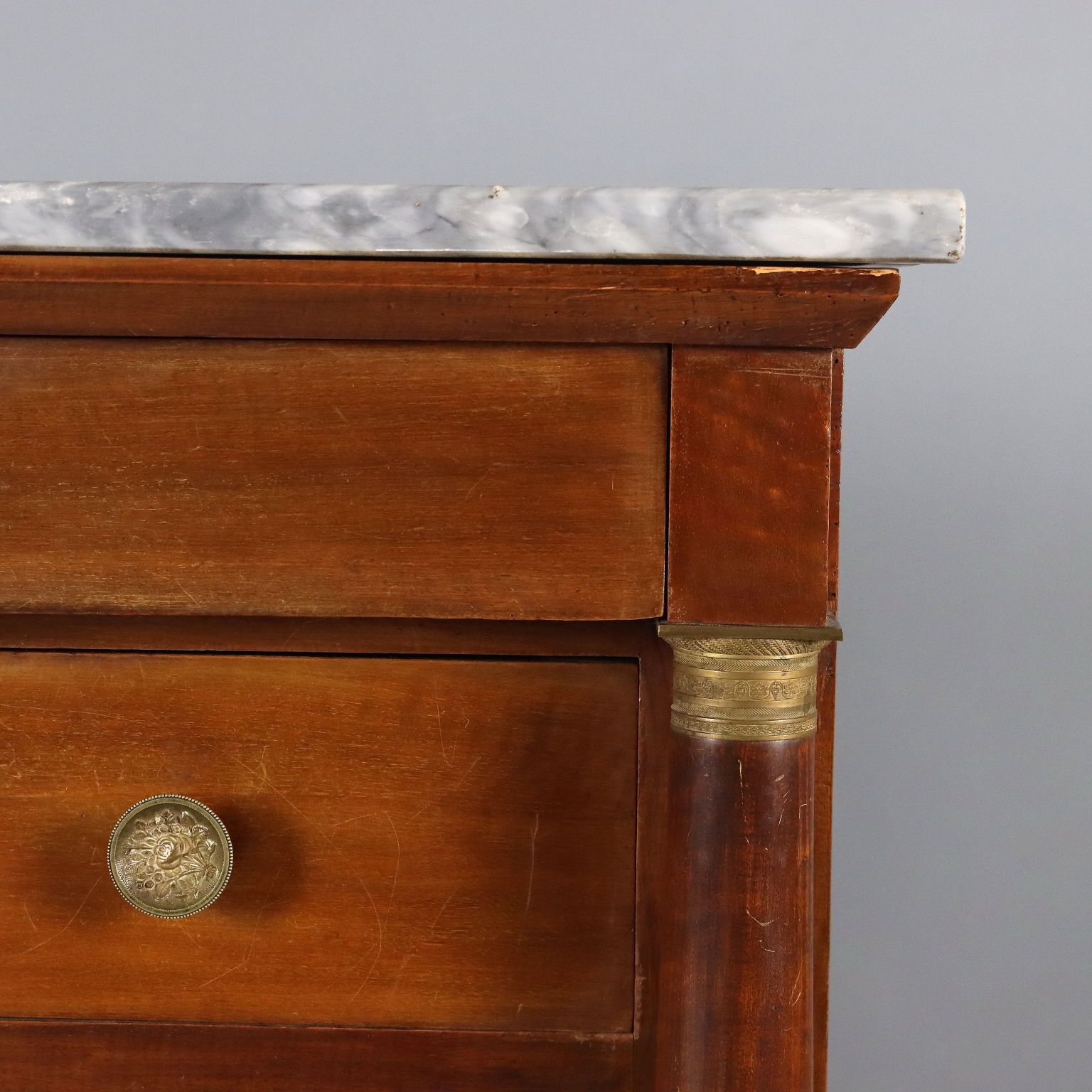 Antique Chest Of Drawers Empire Walnut Marble XIX Century photo vinterior