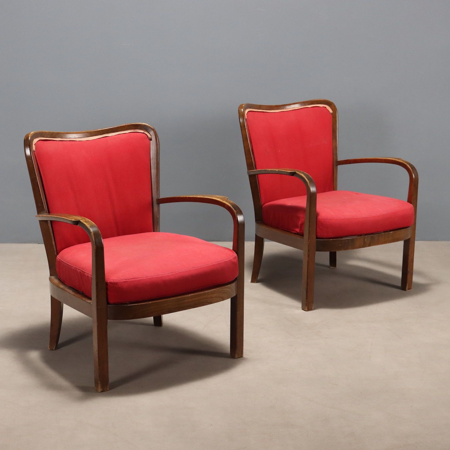 Vintage Armchairs Painted Beech Metal Fabric Design Italy 1950s