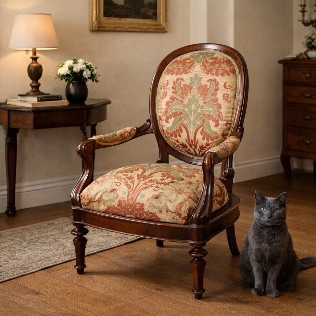 Antieke fauteuil Louis-Philippe walnoot stof Italië 19e eeuw photo furniture