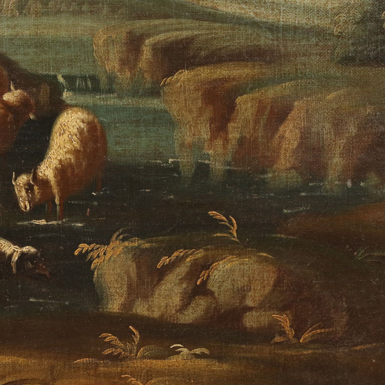 Tableau d'époque, paysage avec bergers et troupeaux, XVIIIe siècle photo vinterior