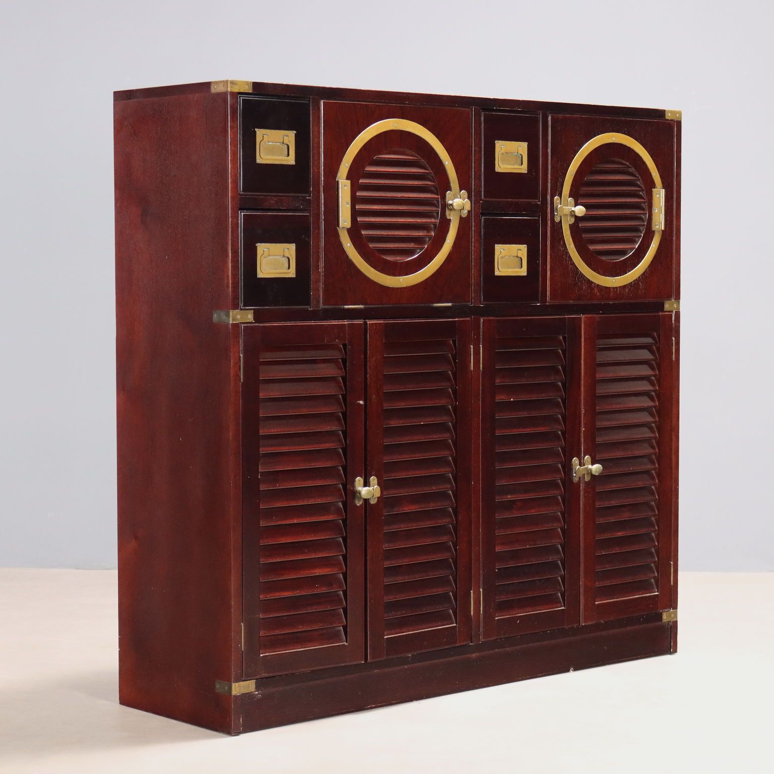 Antique Cupboard Navy Style Mahogany Veneer 2 Drawers XX Century