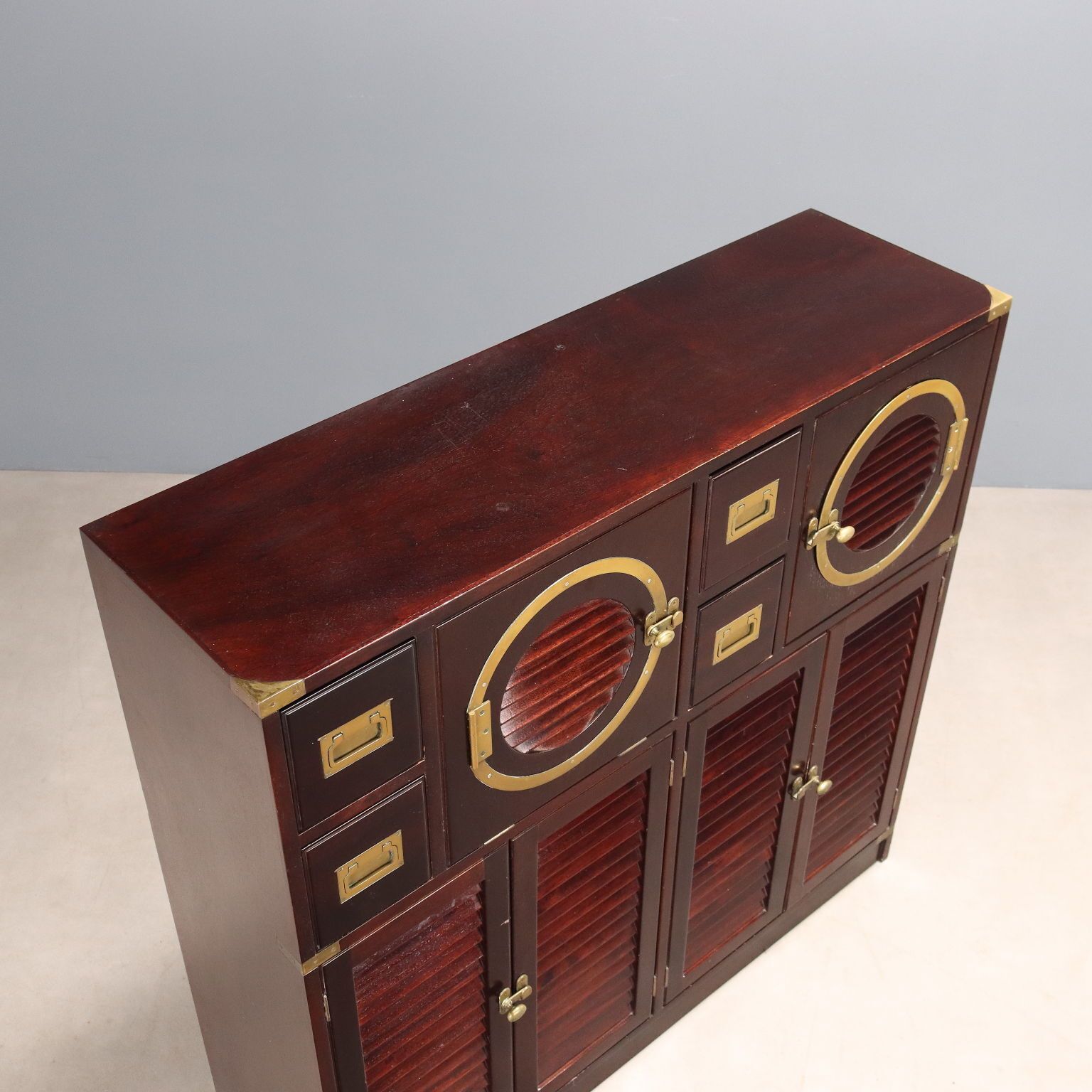 Furniture Antique Cupboard Navy Style Mahogany Veneer 2 Drawers XX Century photo