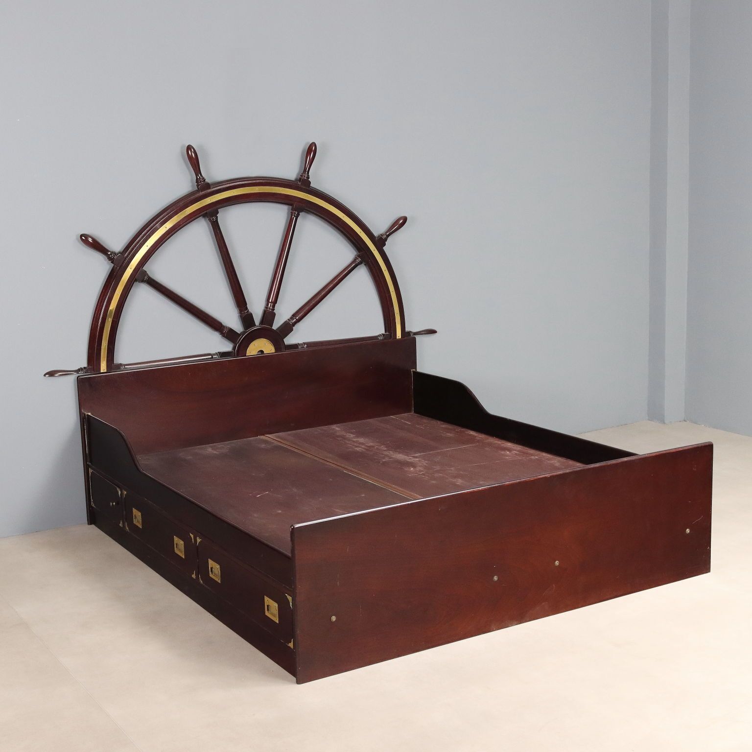 Antique Double Bed Navy Style Mahogany Veneer XX Century