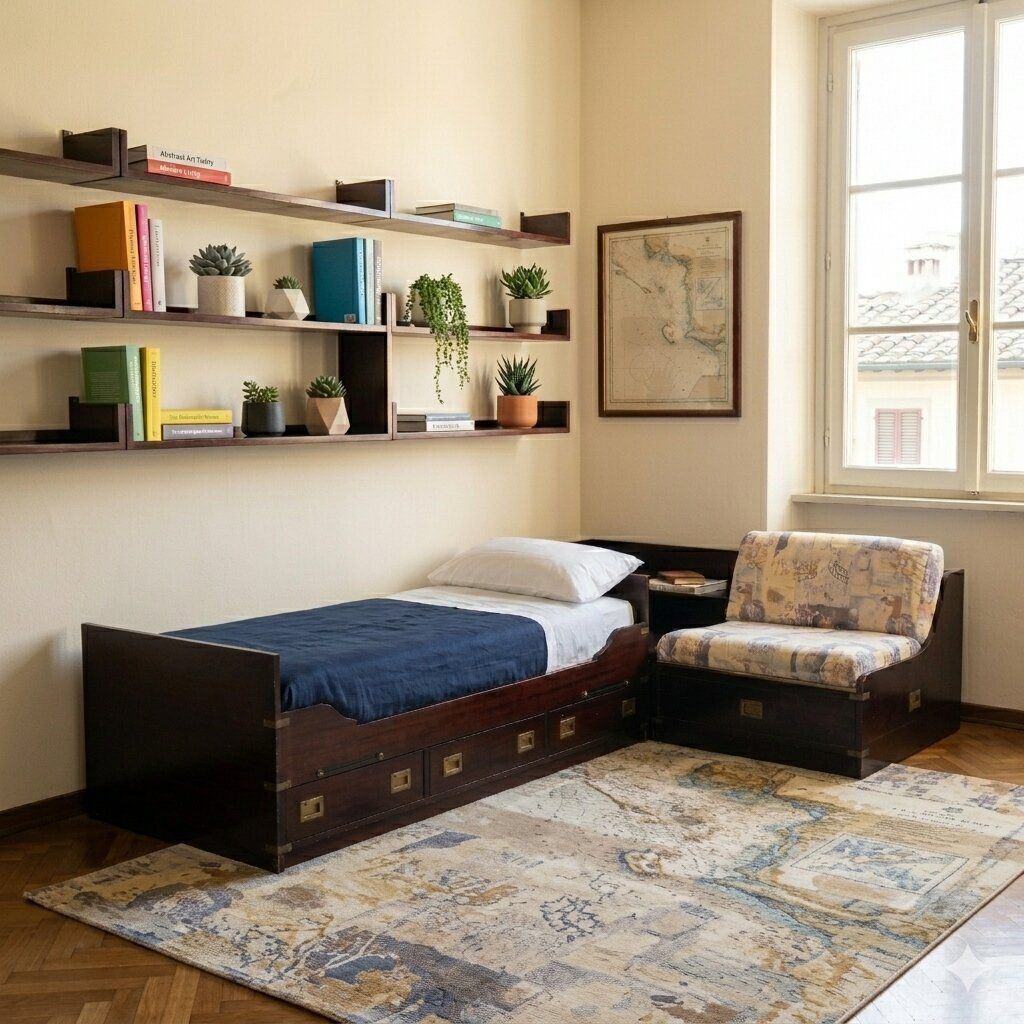 Antique Single Bed Navy Style Mahogany Veneer Italy XX Century photo furniture