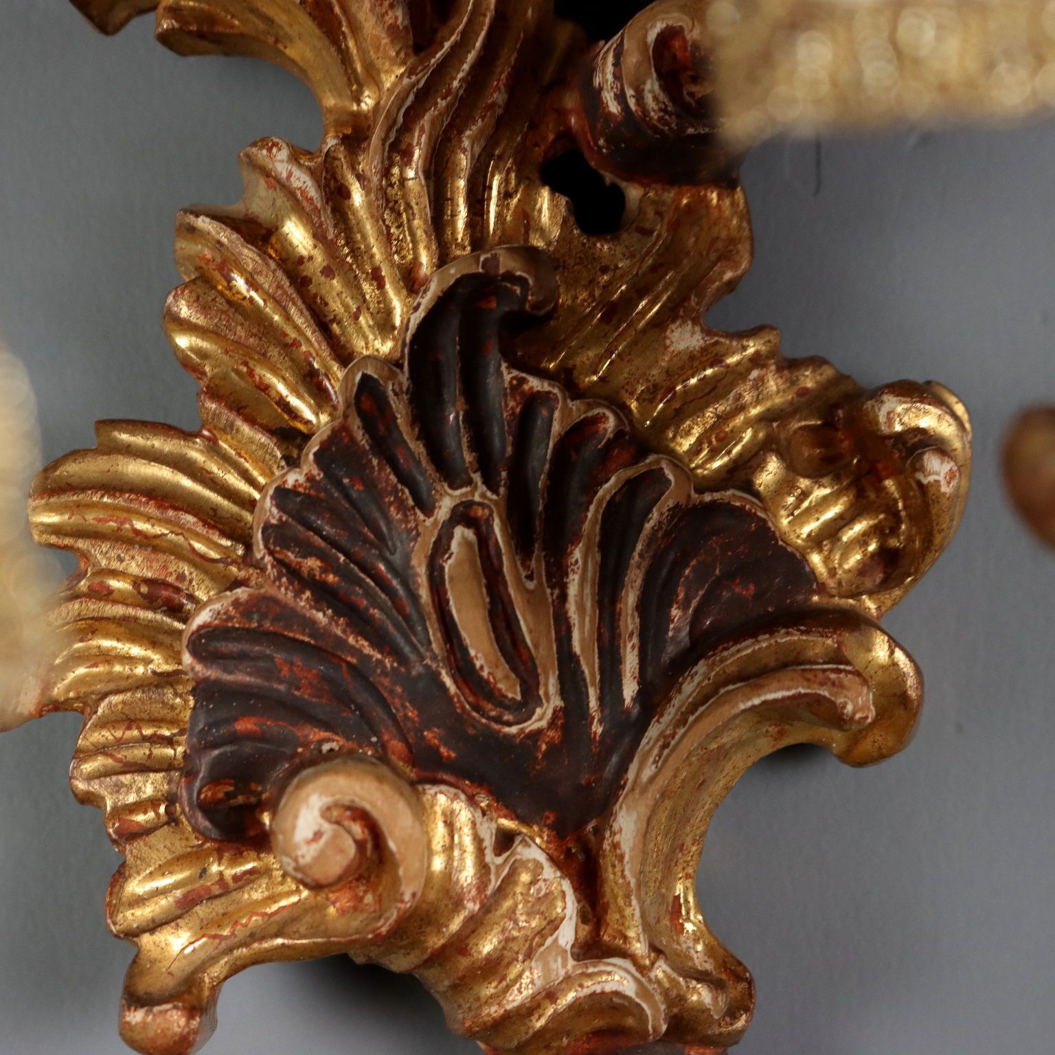 Antique Wall Lamps Carved Lacquered Gilded Wood Italy XX Century photo Lighting