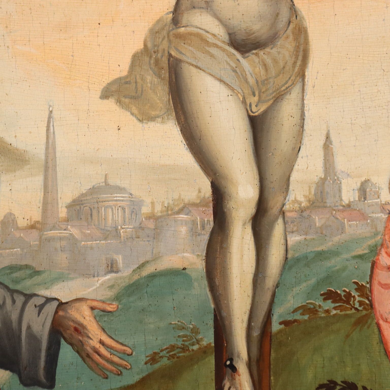Antique Painting Christ Crucified With Saints Oil On Hardboard '500 photo vintage