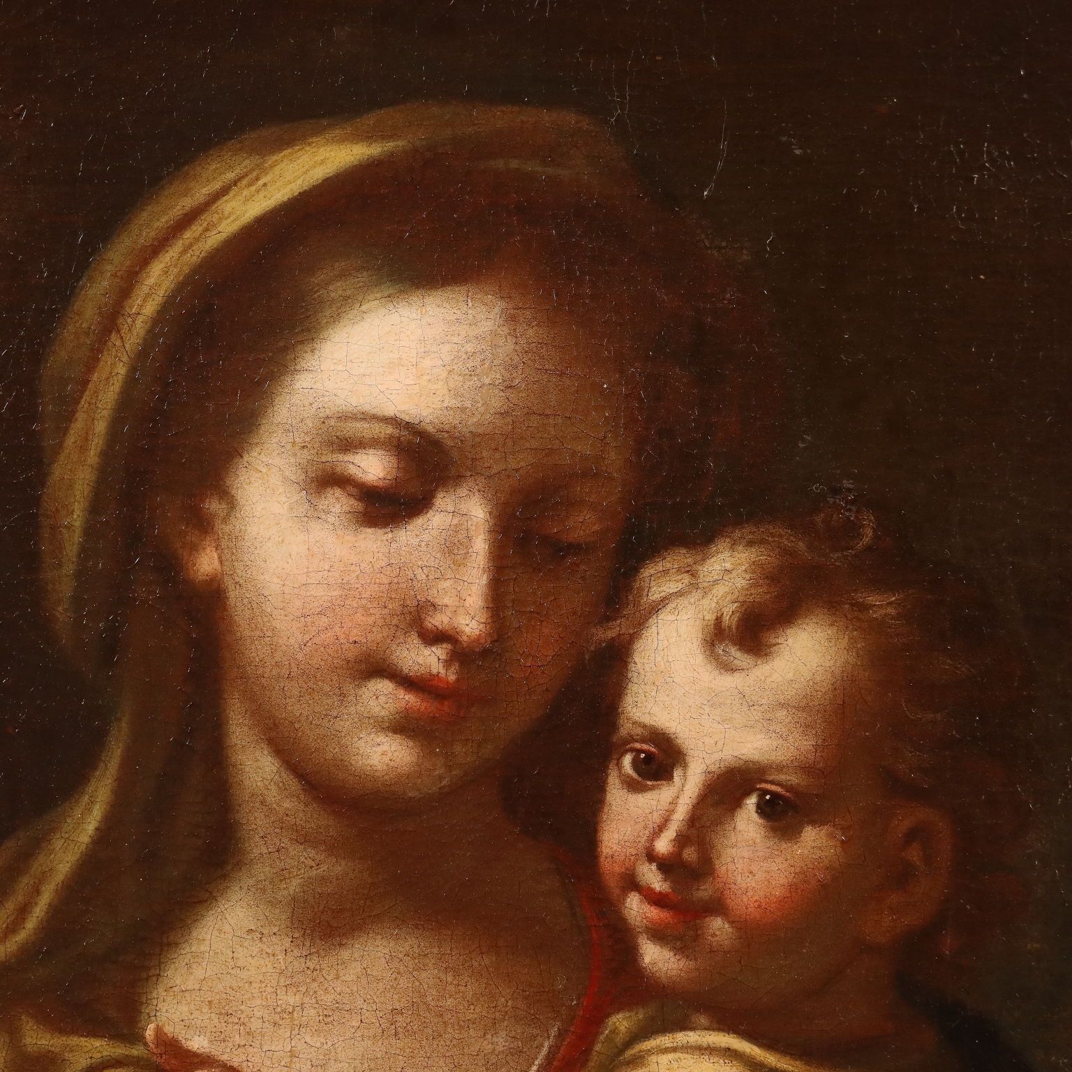 Antique Painting Virgin Mary With Child Oil On Canvas XVII Century photo Art