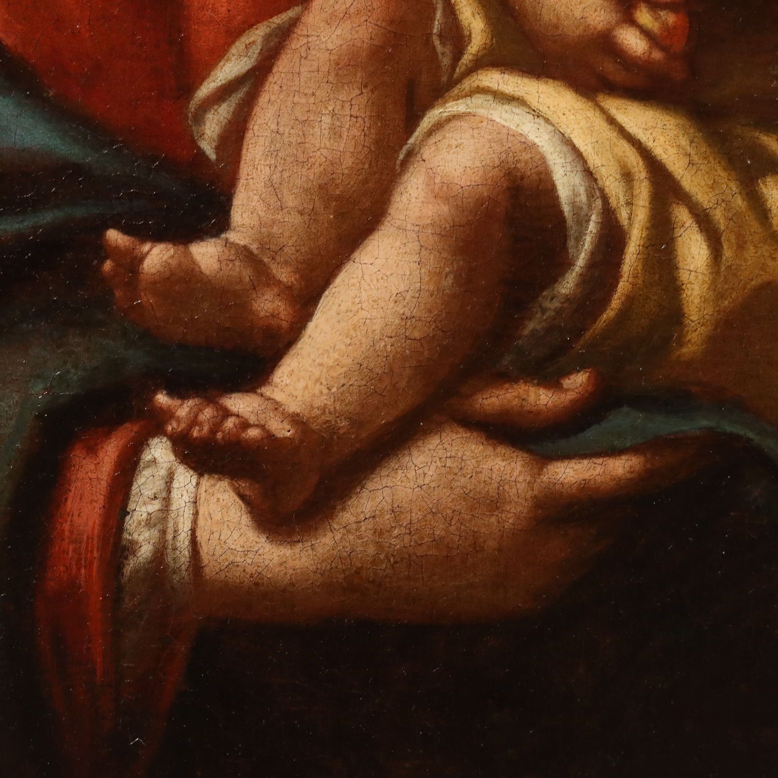 Antique Painting Virgin Mary With Child Oil On Canvas XVII Century photo vinterior