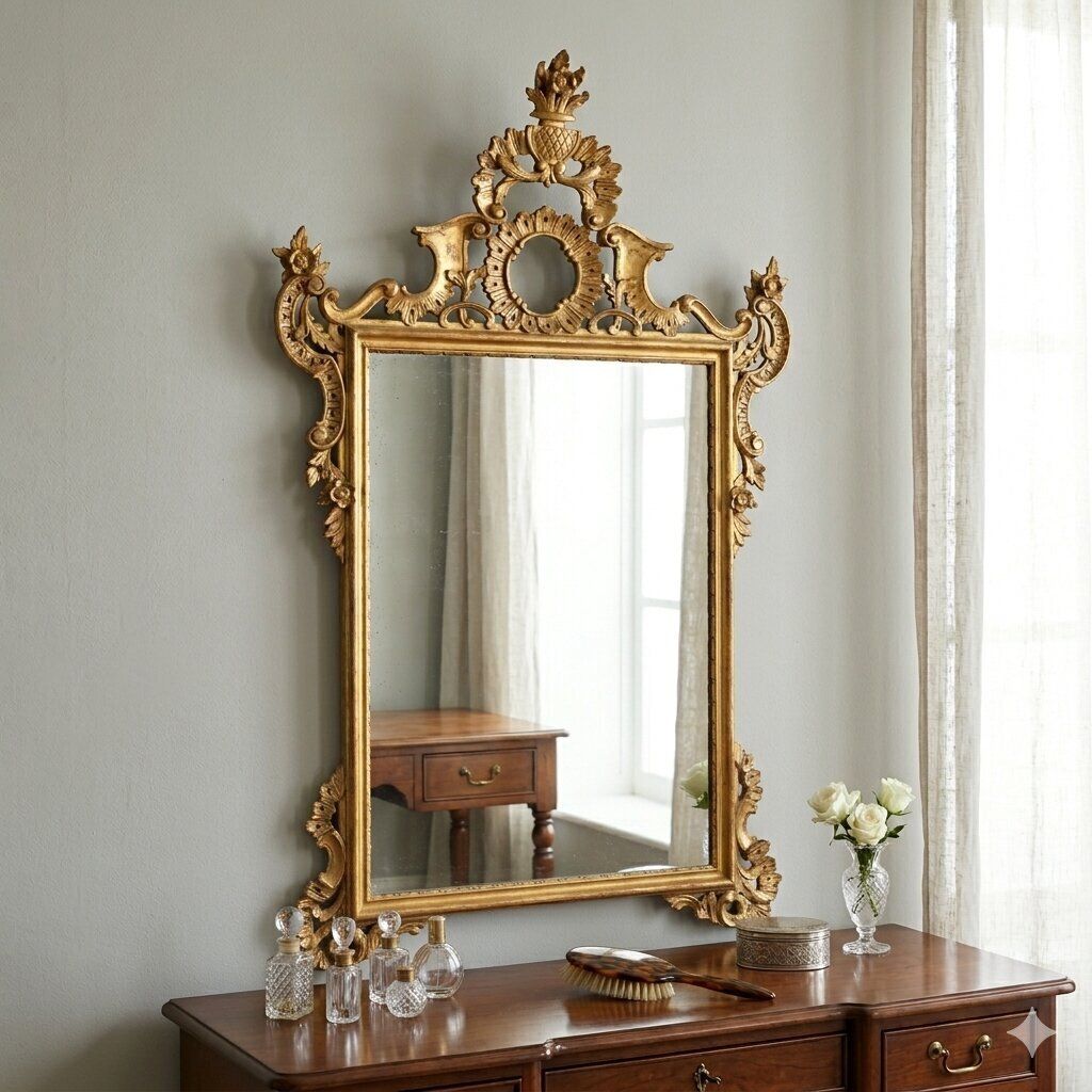Miroir d'époque en bois sculpté et doré, Italie, XXe siècle photo furniture