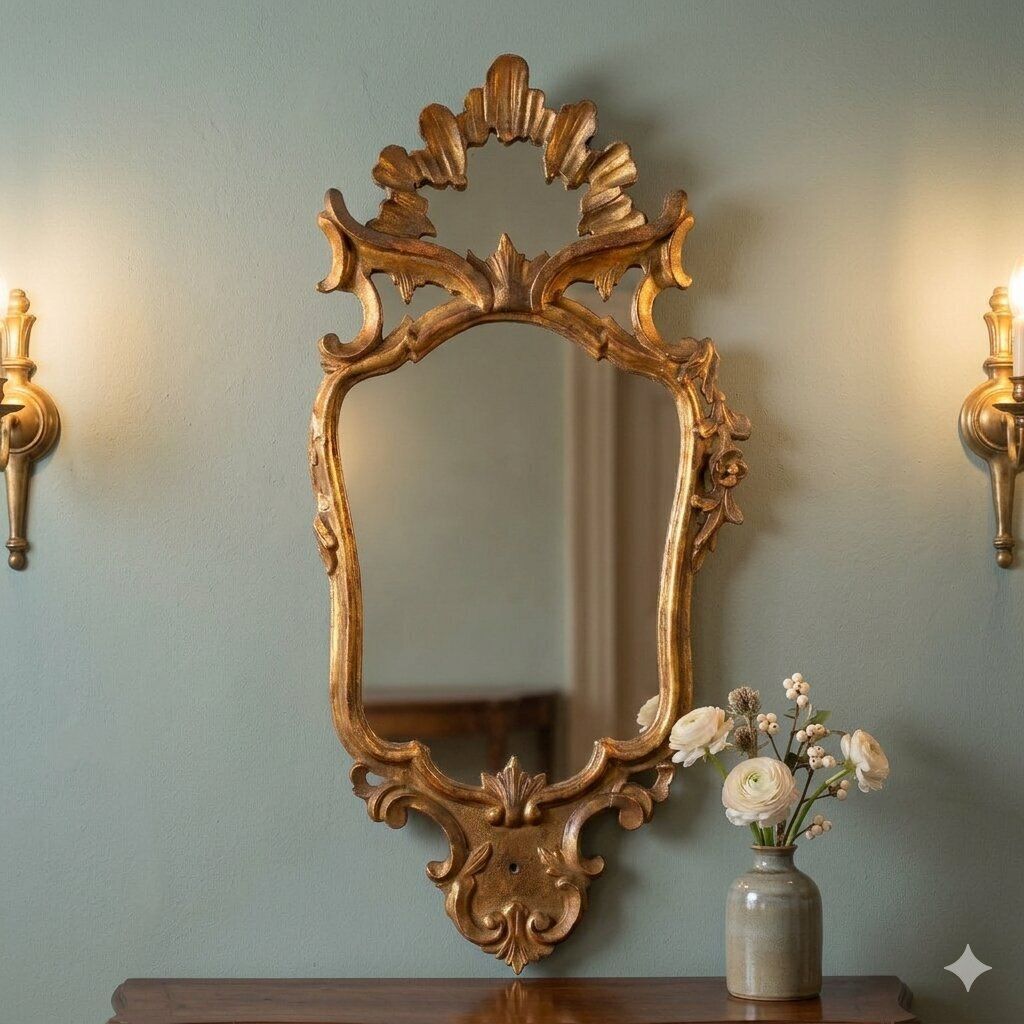 Miroir baroque en bois sculpté et doré, Italie, XVIIIe siècle photo furniture