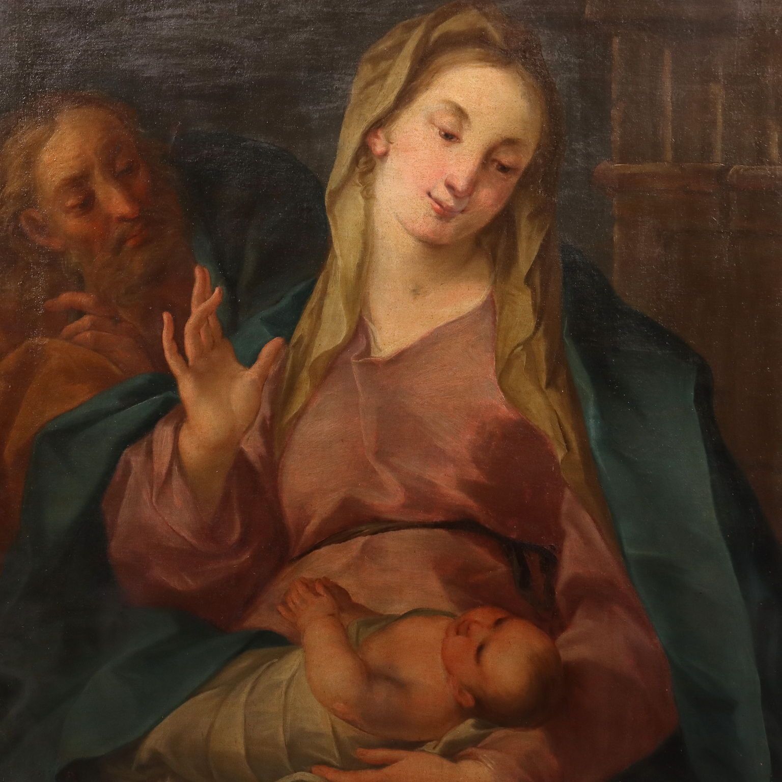 Antique Painting The Holy Family Oil On Canvas Italy XVIII Century photo for sale
