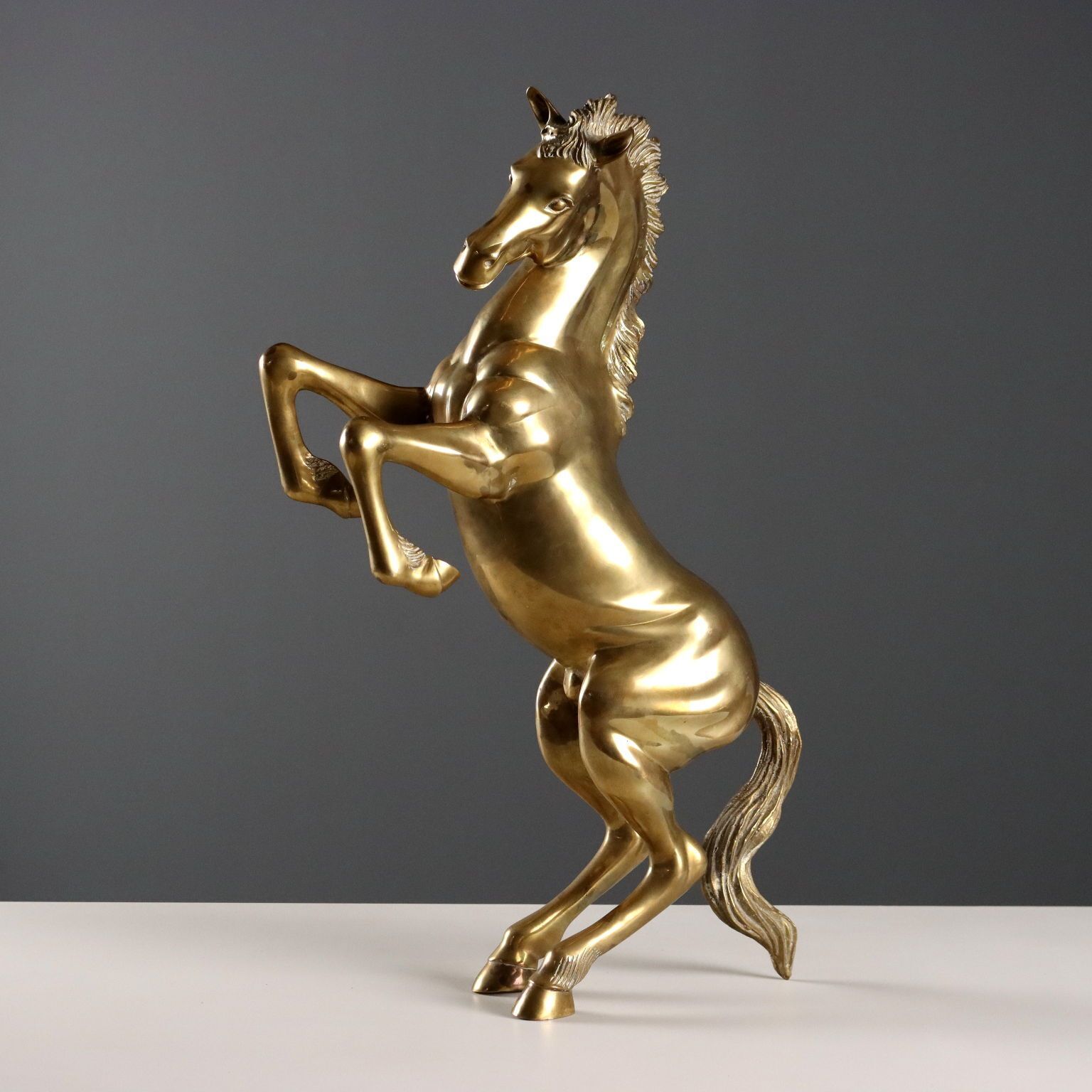Modern Sculpture Gilded Bronze Prancing Horse Italy 1970s 1980s