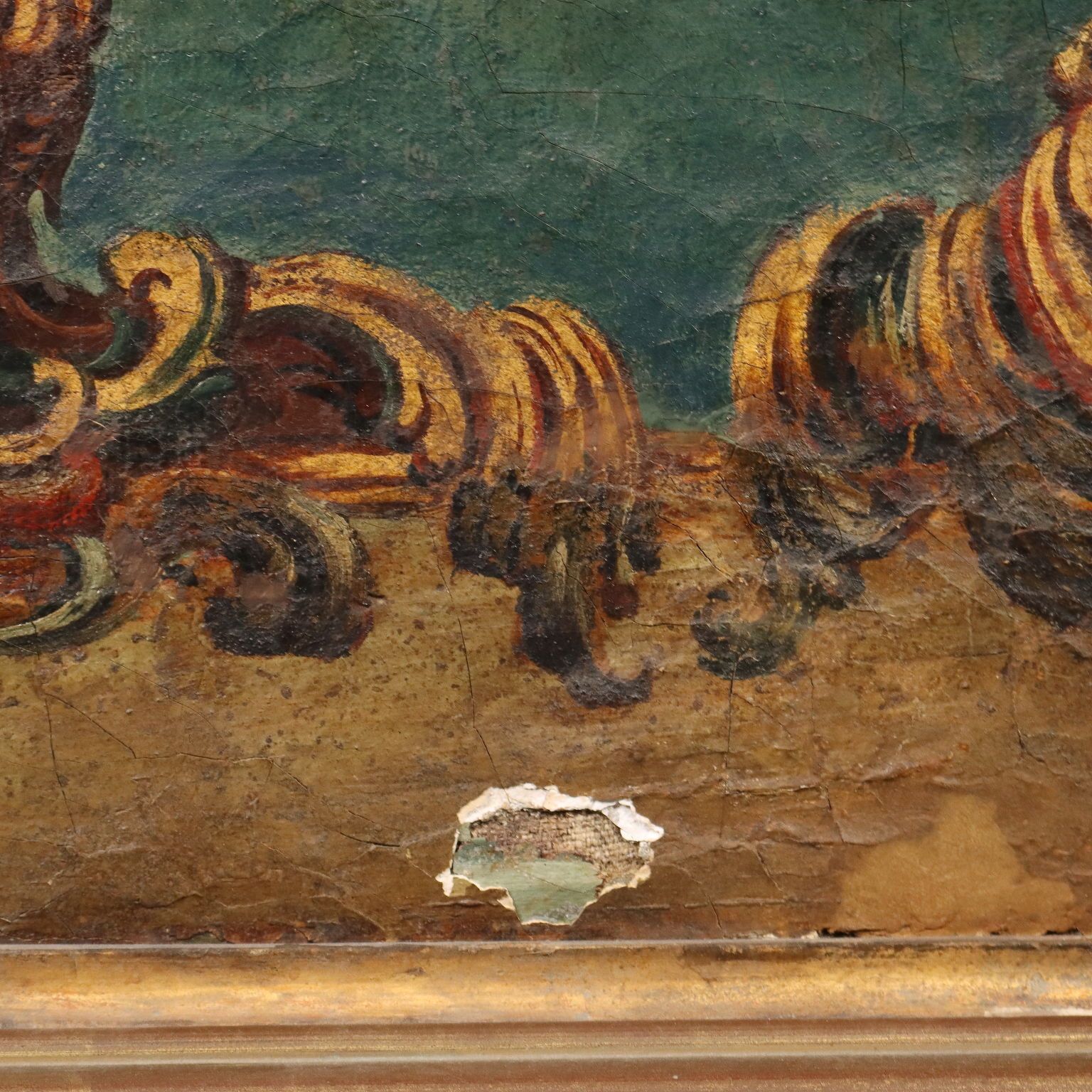 Antique Painting Overdoor Oil On Canvas Italy XIX Century photo vinterior