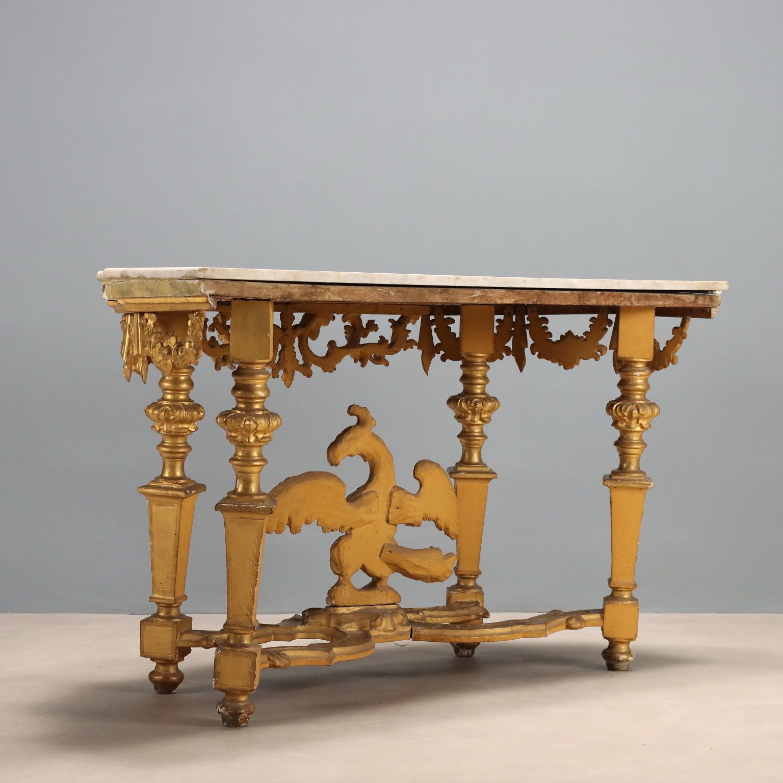 photo vinterior Antique Eclectic Console Carved Gilded Wood Italy XIX Century