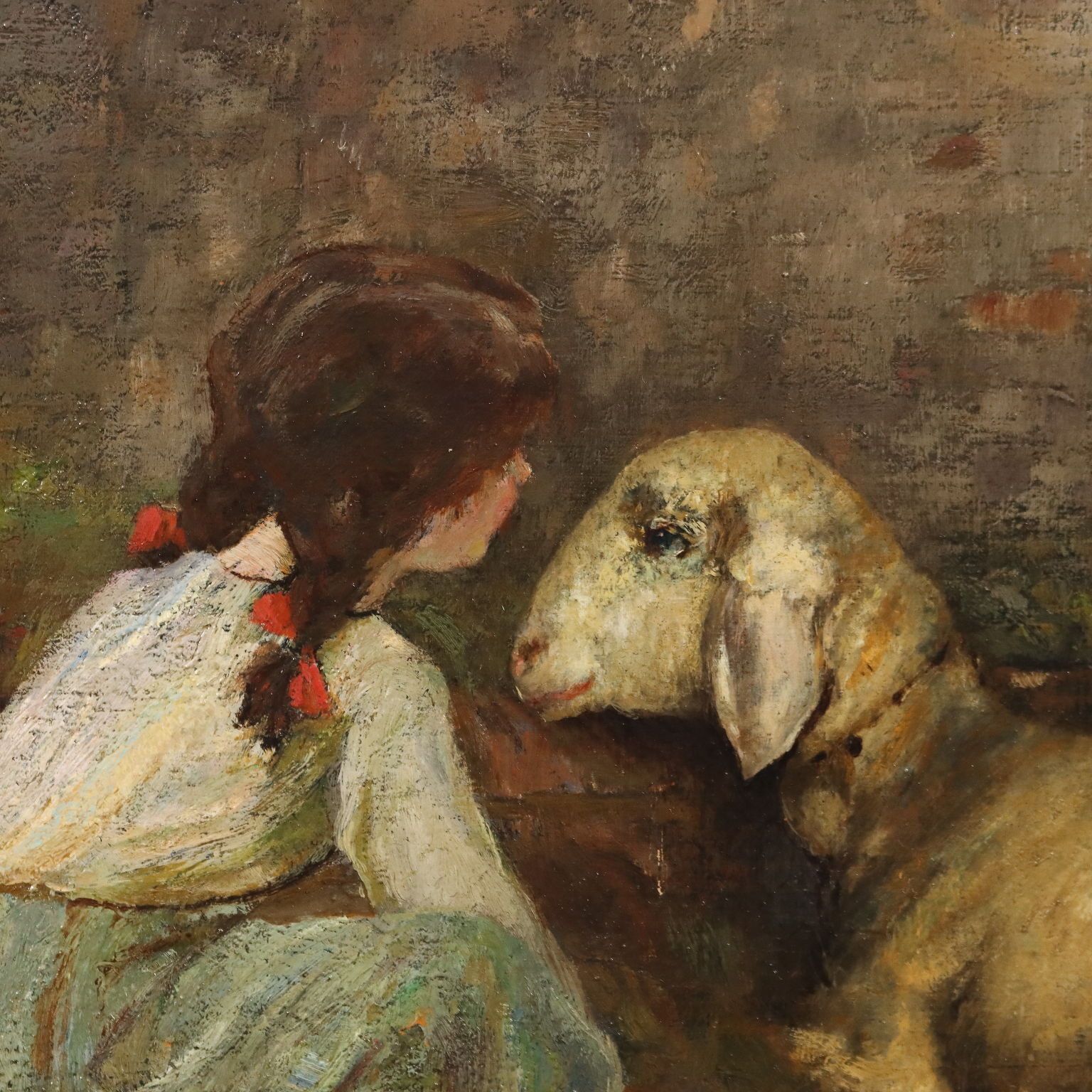 Peinture moderne signée Cesare Laurenti, La Petite Fille et les Moutons photo Art