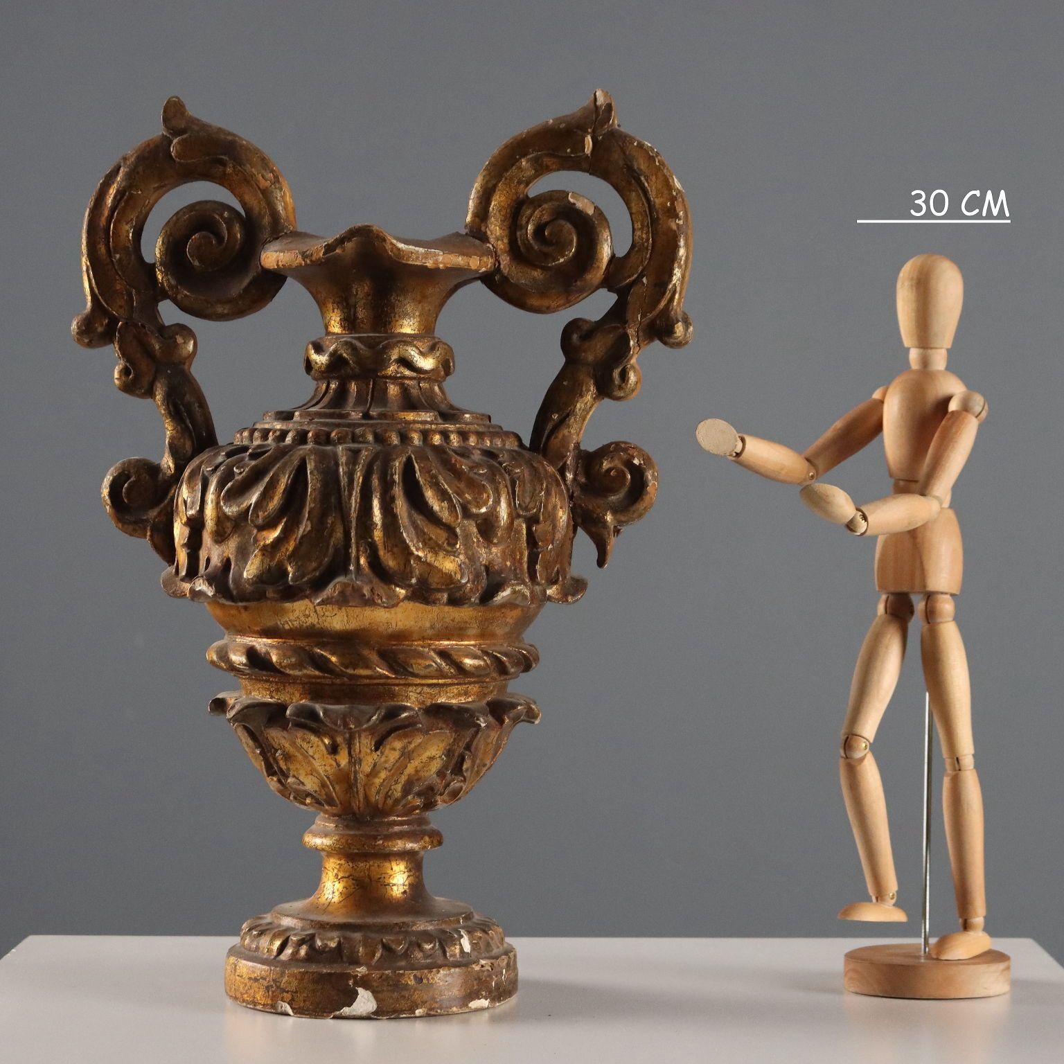 Antique Baroque Vase Carved Gilded Wood Italy XVIII Century photo furniture