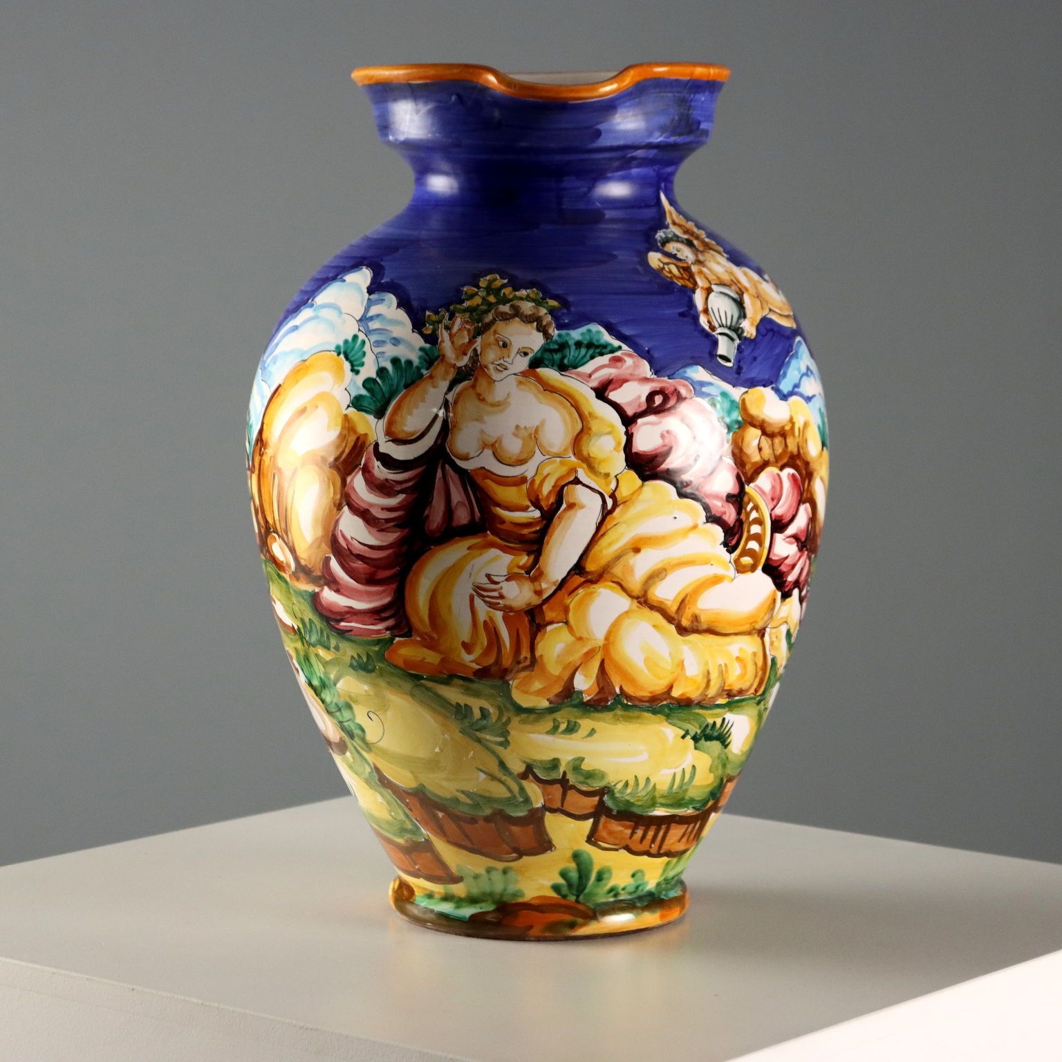 Antique Majolica Amphora Taccini Manufacture Italy XX Century photo for sale