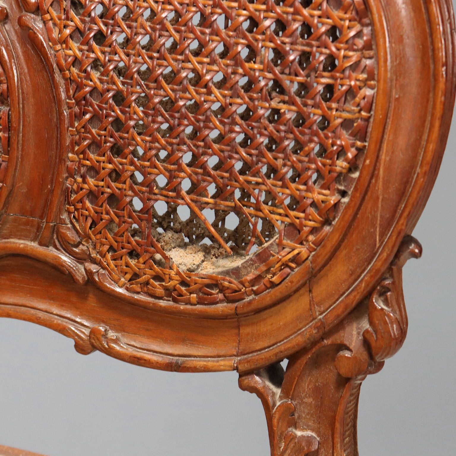 Bench Baroque Style Walnut Fabric Italy XIX Century photo vinterior