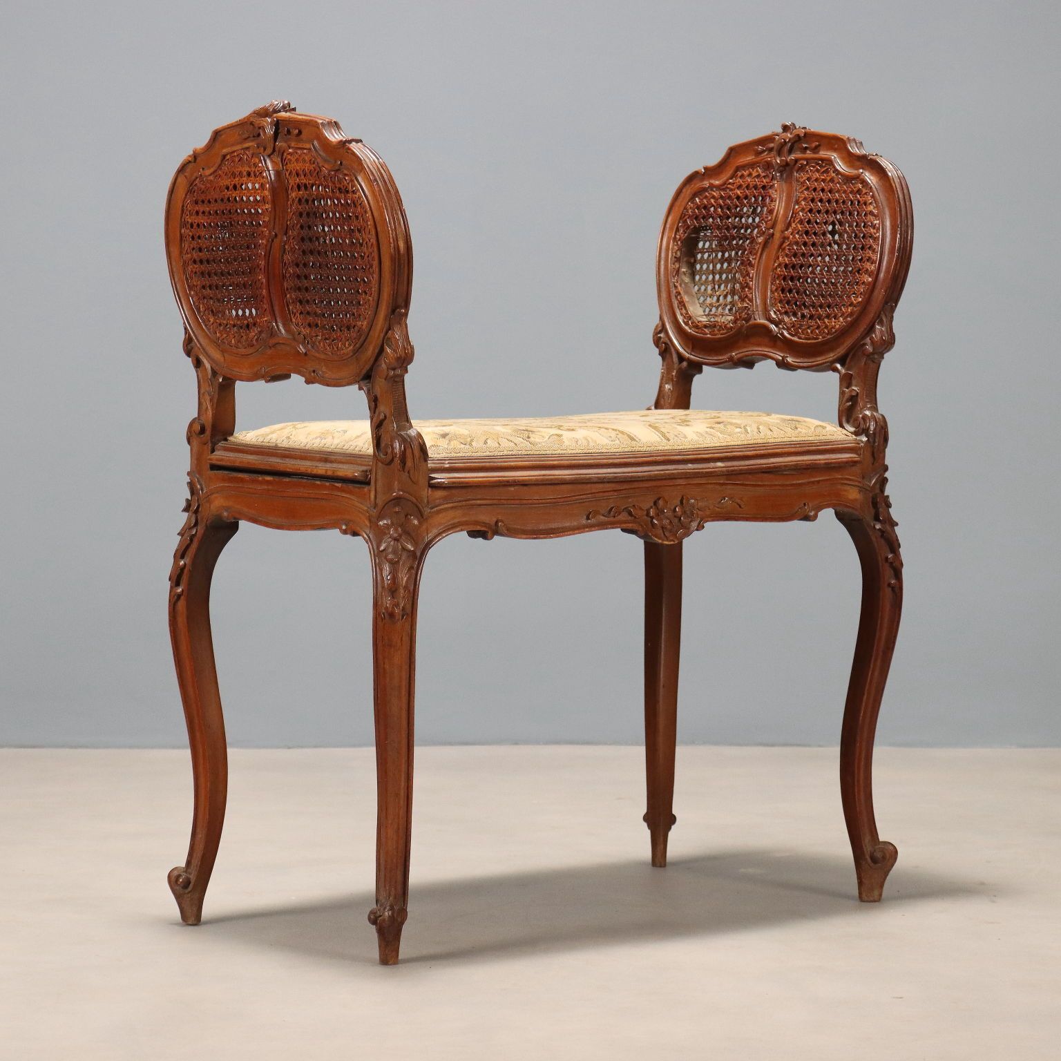 photo for sale Bench Baroque Style Walnut Fabric Italy XIX Century