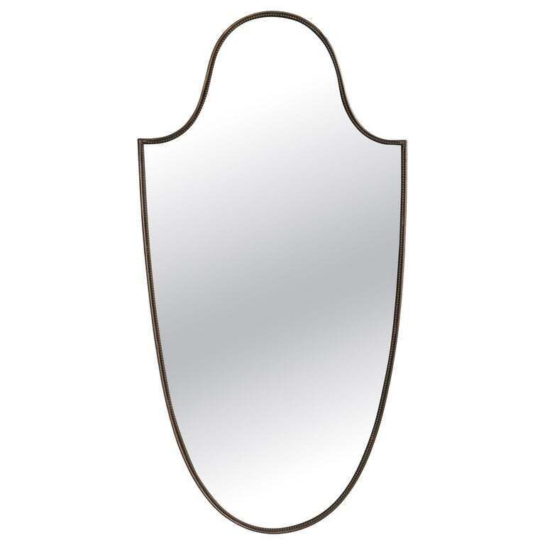 Mid Century Italian Wall Mirror With Brass Frame And Beading (Circa 1960s)