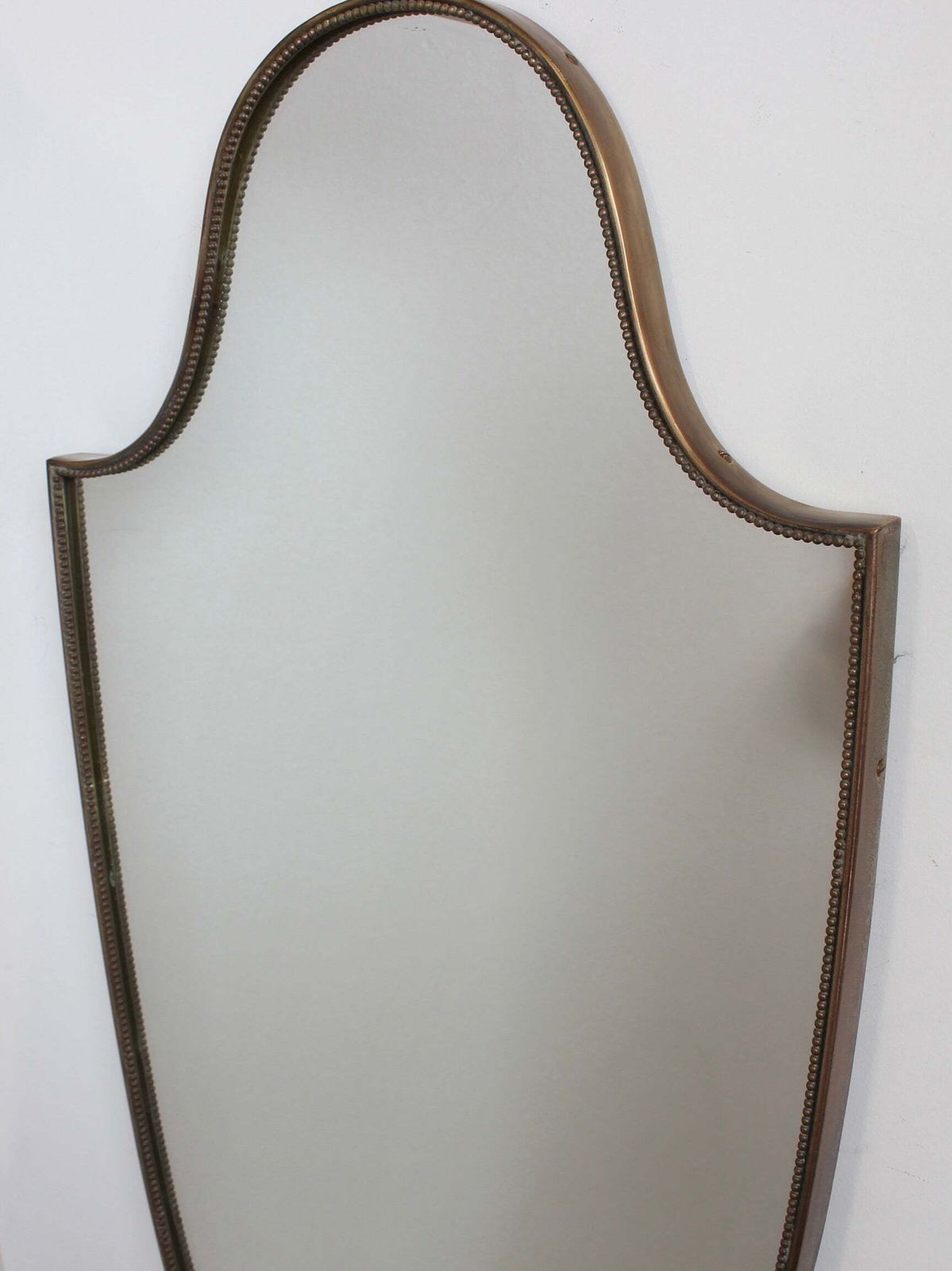 photo furniture Mid Century Italian Wall Mirror With Brass Frame And Beading (Circa 1960s)