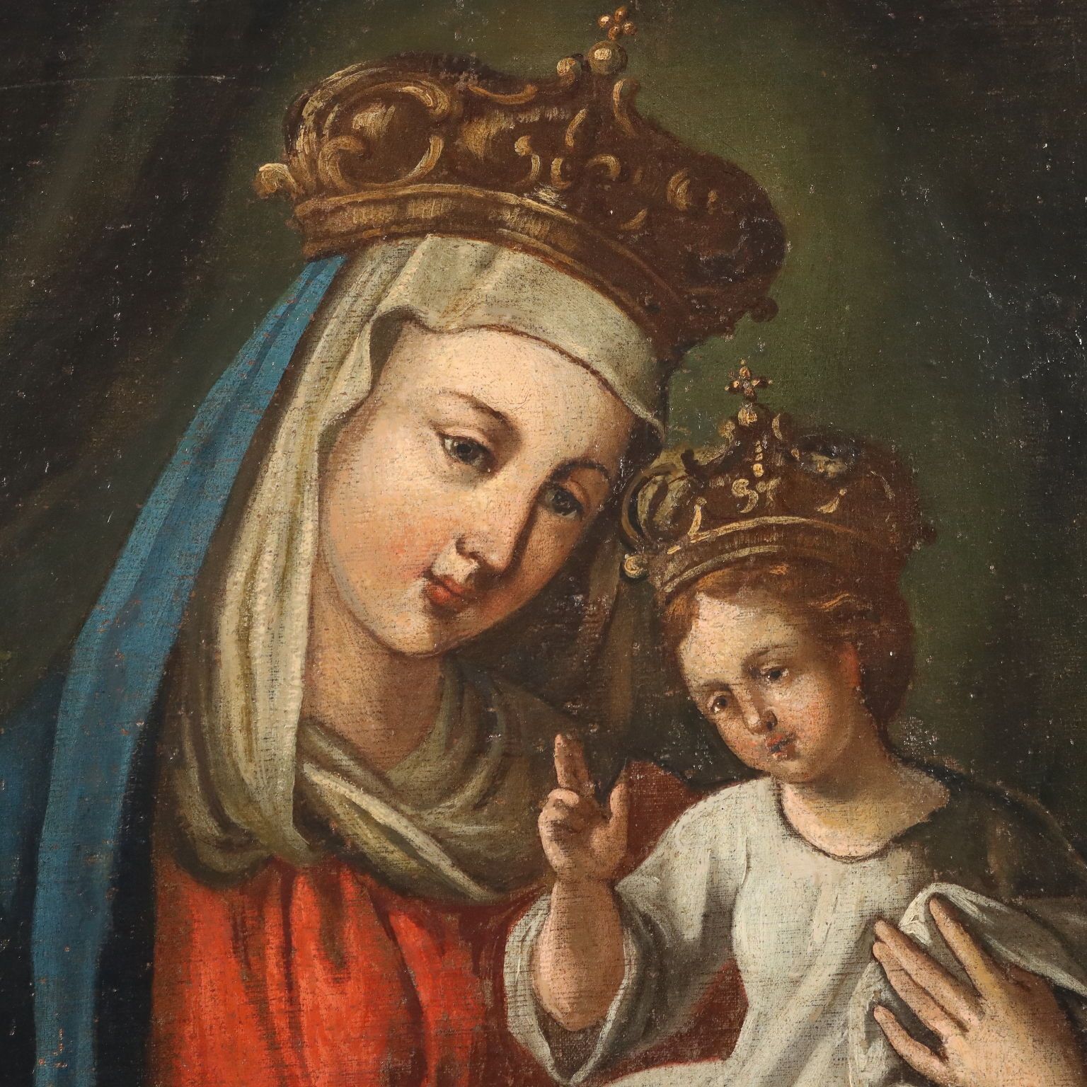 Antique Painting Virgin Mary And Child Oil On Canvas XVII Century photo Art