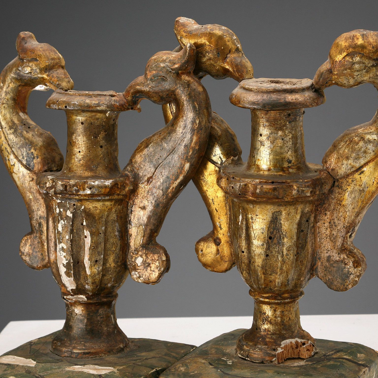 Home Decor Antique Vases Gilded Wood Lacquered Italy XIX Century photo