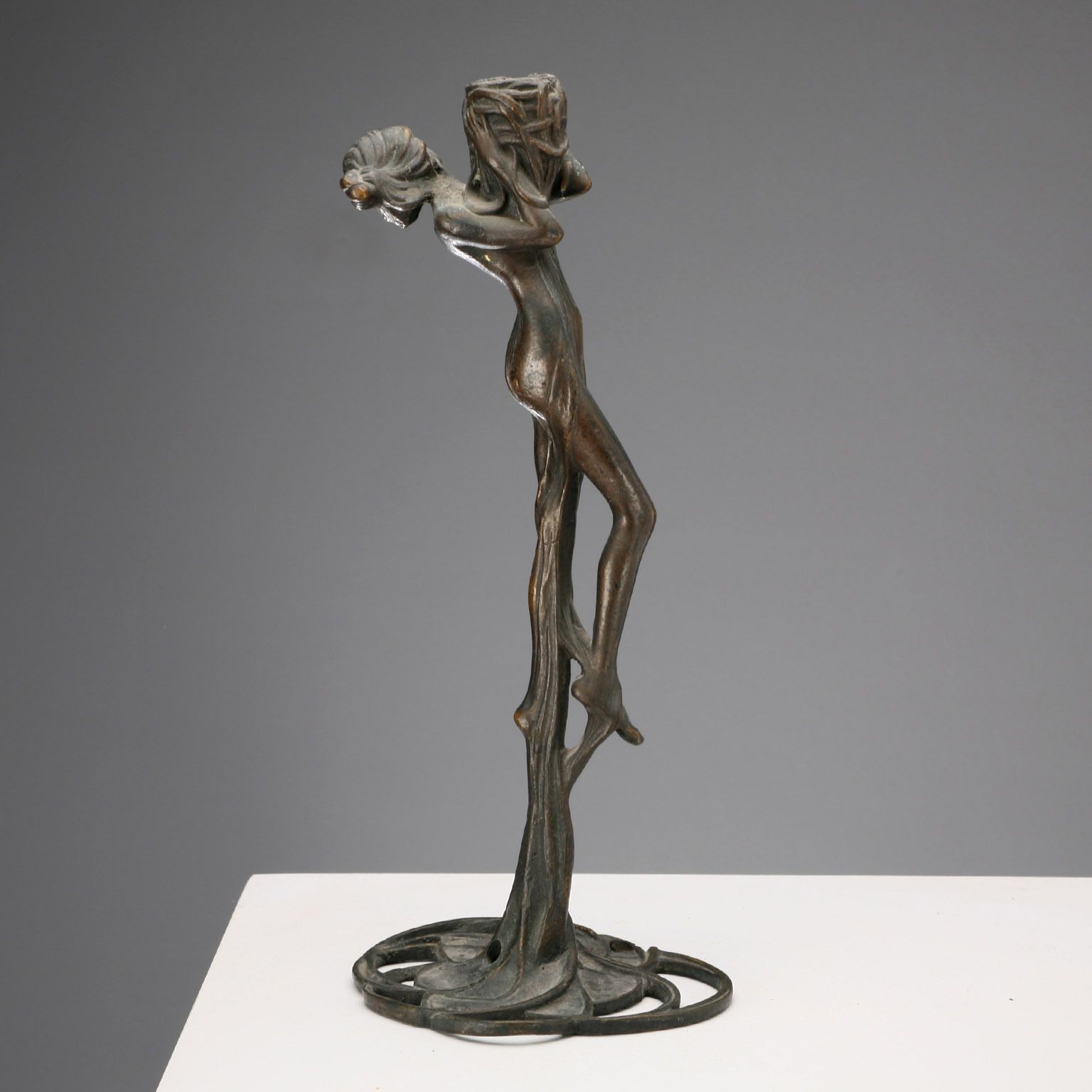 Candle Holder Art Nouveau Bronze XIX XX Century photo for sale