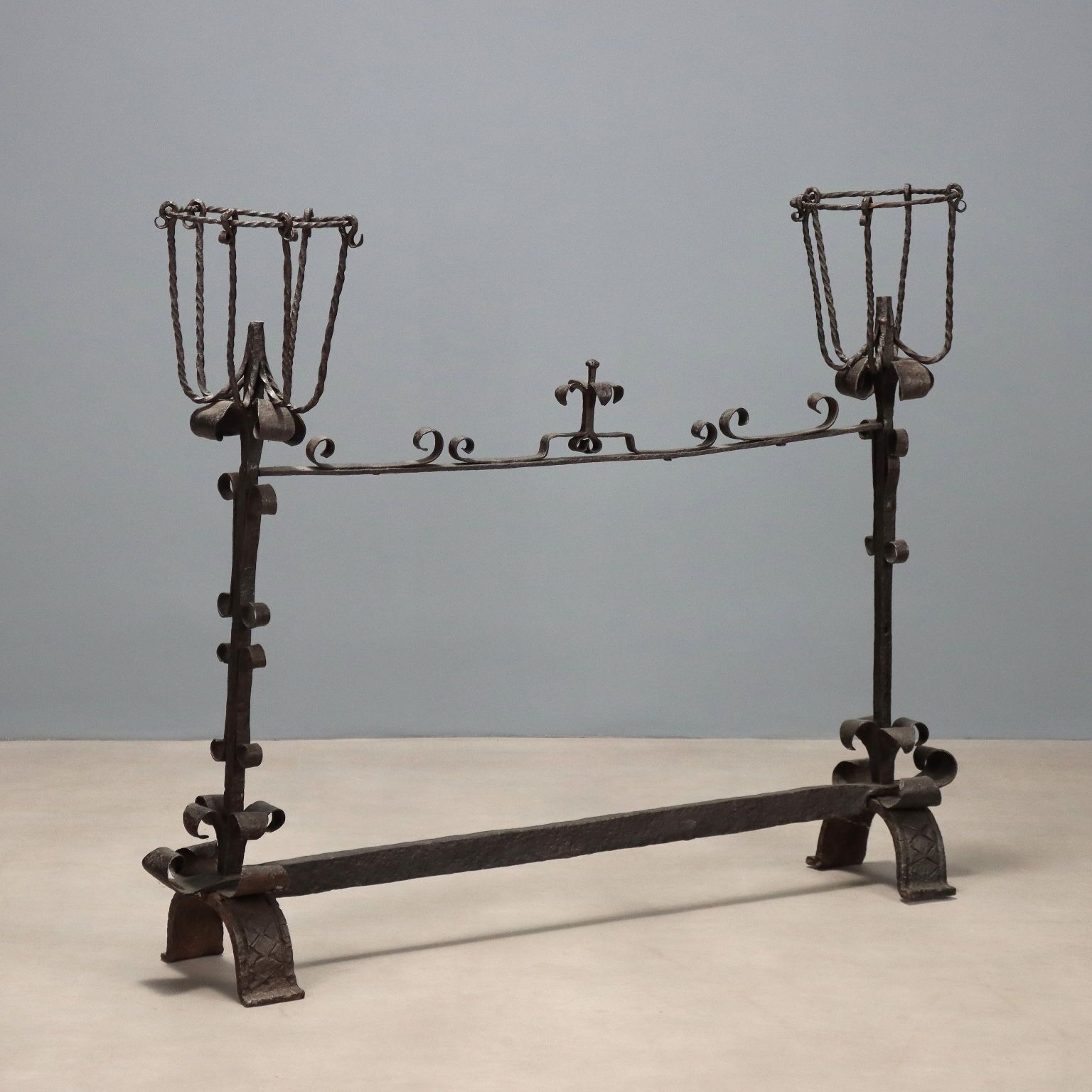 Antique Fireplace Andiron Wrought Iron Italy XIX XX Century