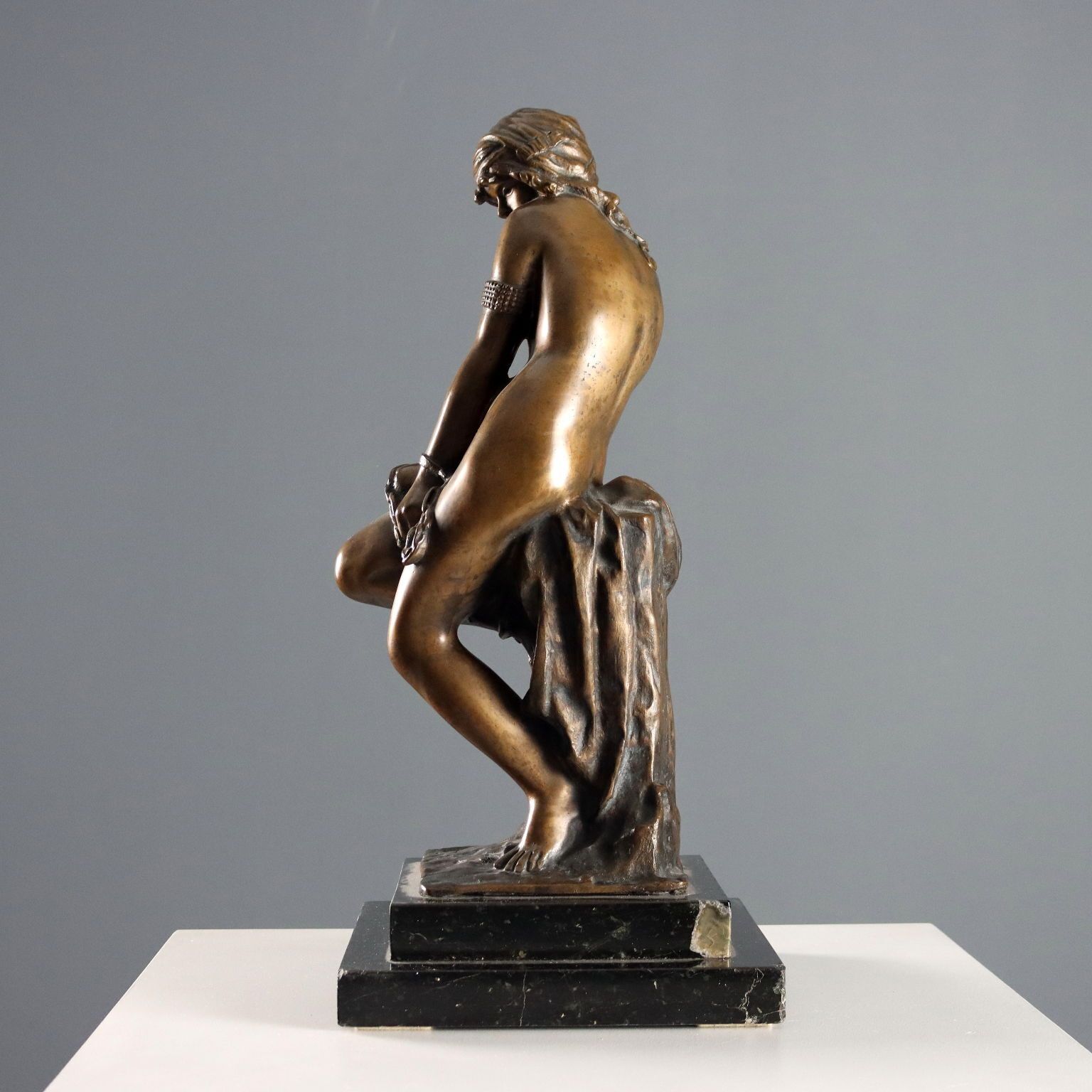 Modern Sculpture Slave Bronze Marble Base Italy Mid XX Century photo vintage