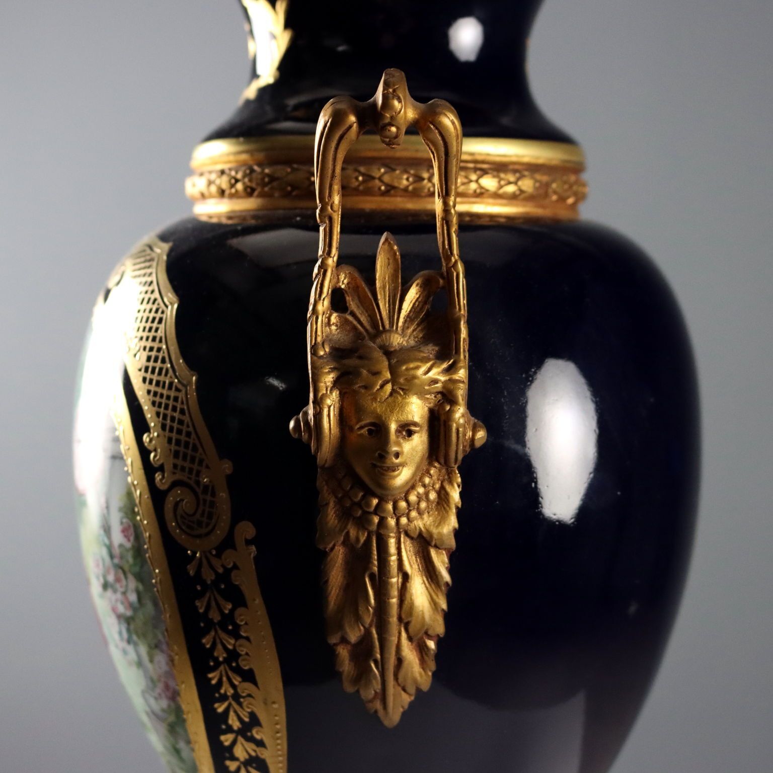 Antique Sèvres Porcelain Vase Gold Decorations France XX Century photo vintage