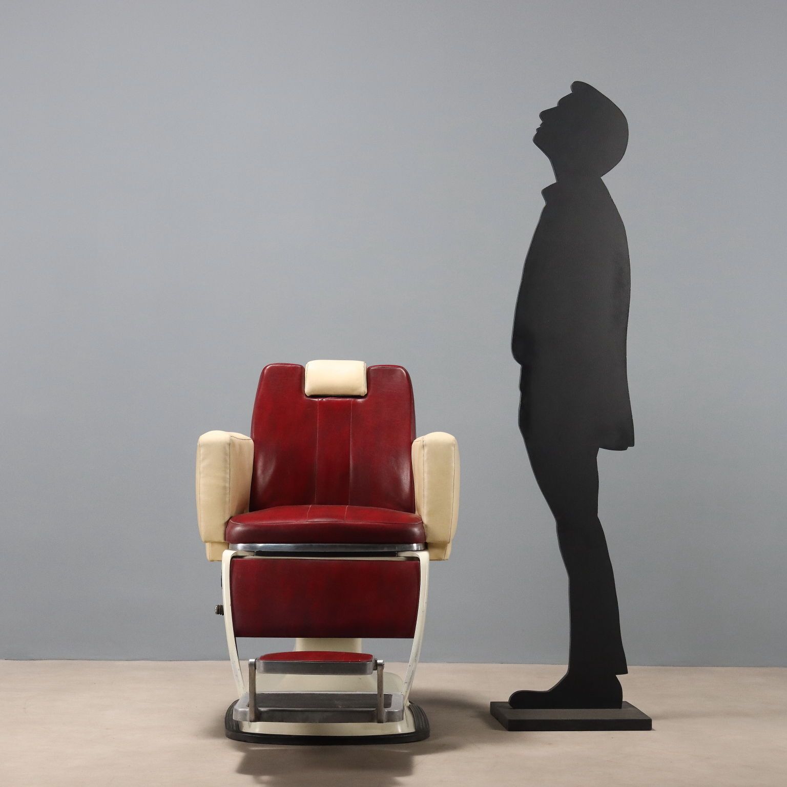 Vintage Barber's Chair Enamelled Metal Leatherette Design 1960s photo for sale