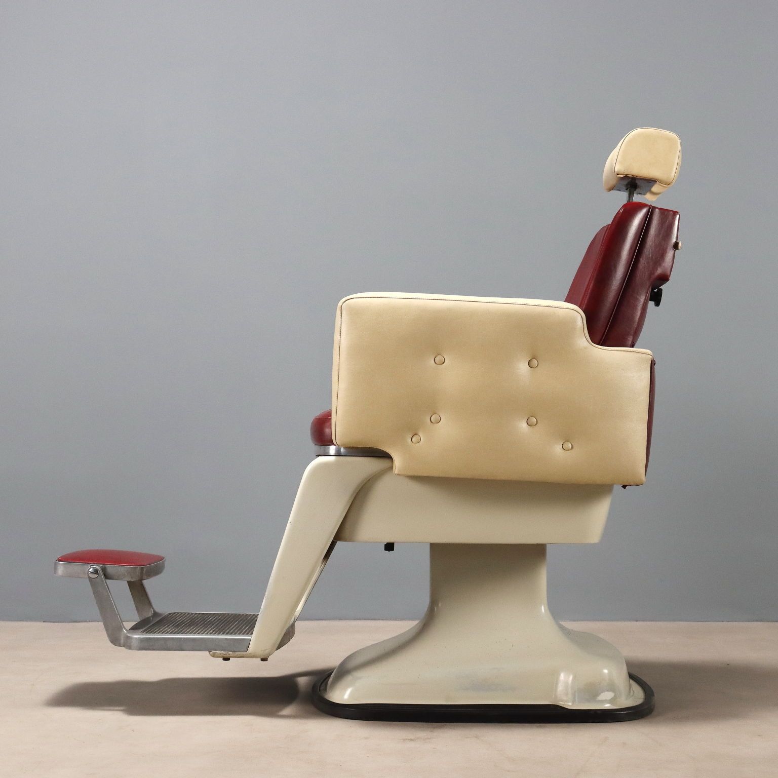 photo buy Vintage Barber's Chair Enamelled Metal Leatherette Design 1960s