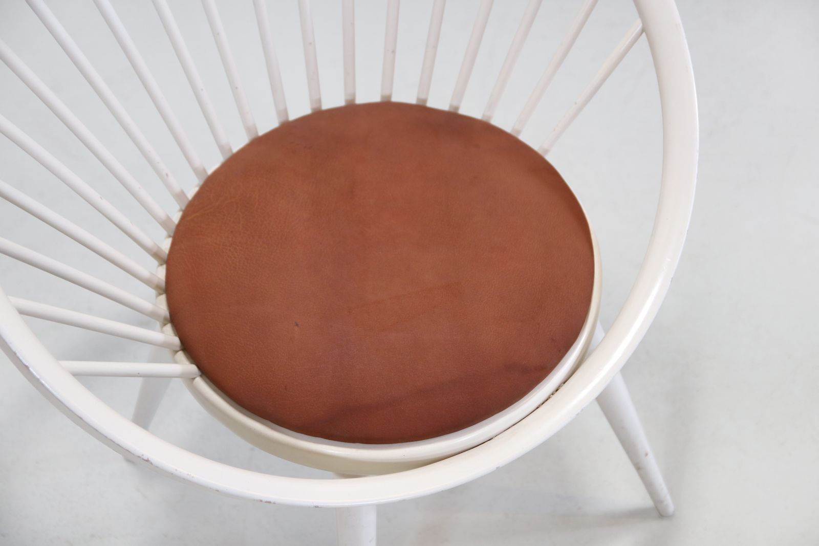 White Yngve Ekstrom Circle Chair With Leather Cushion photo buy