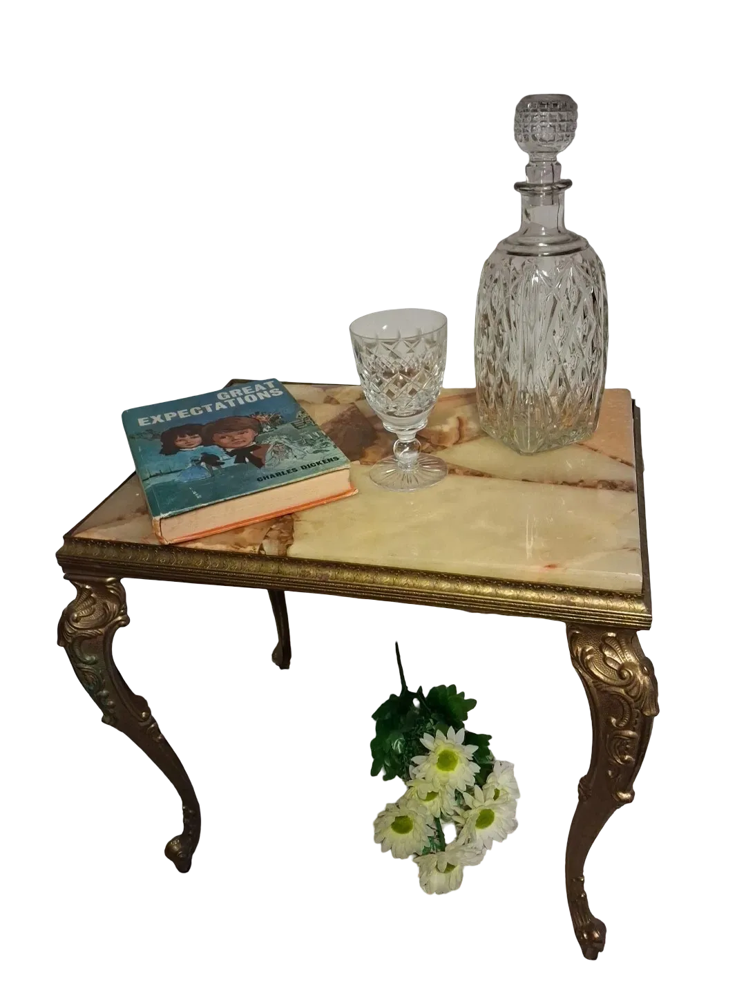 Vintage Onyx Side Wine Plant Coffee Table In Hollywood Regency Style