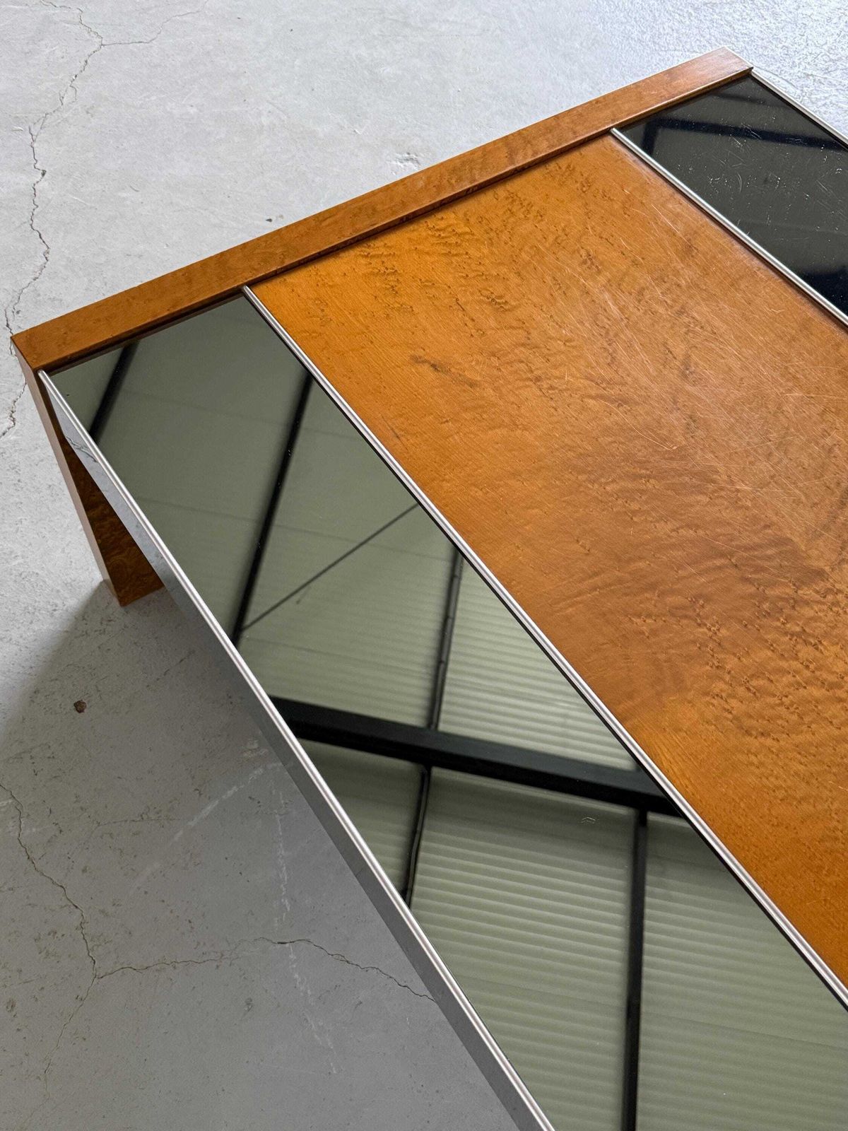Italian Modernist Burlwood Mirrored Coffee Table, 1970s photo buy