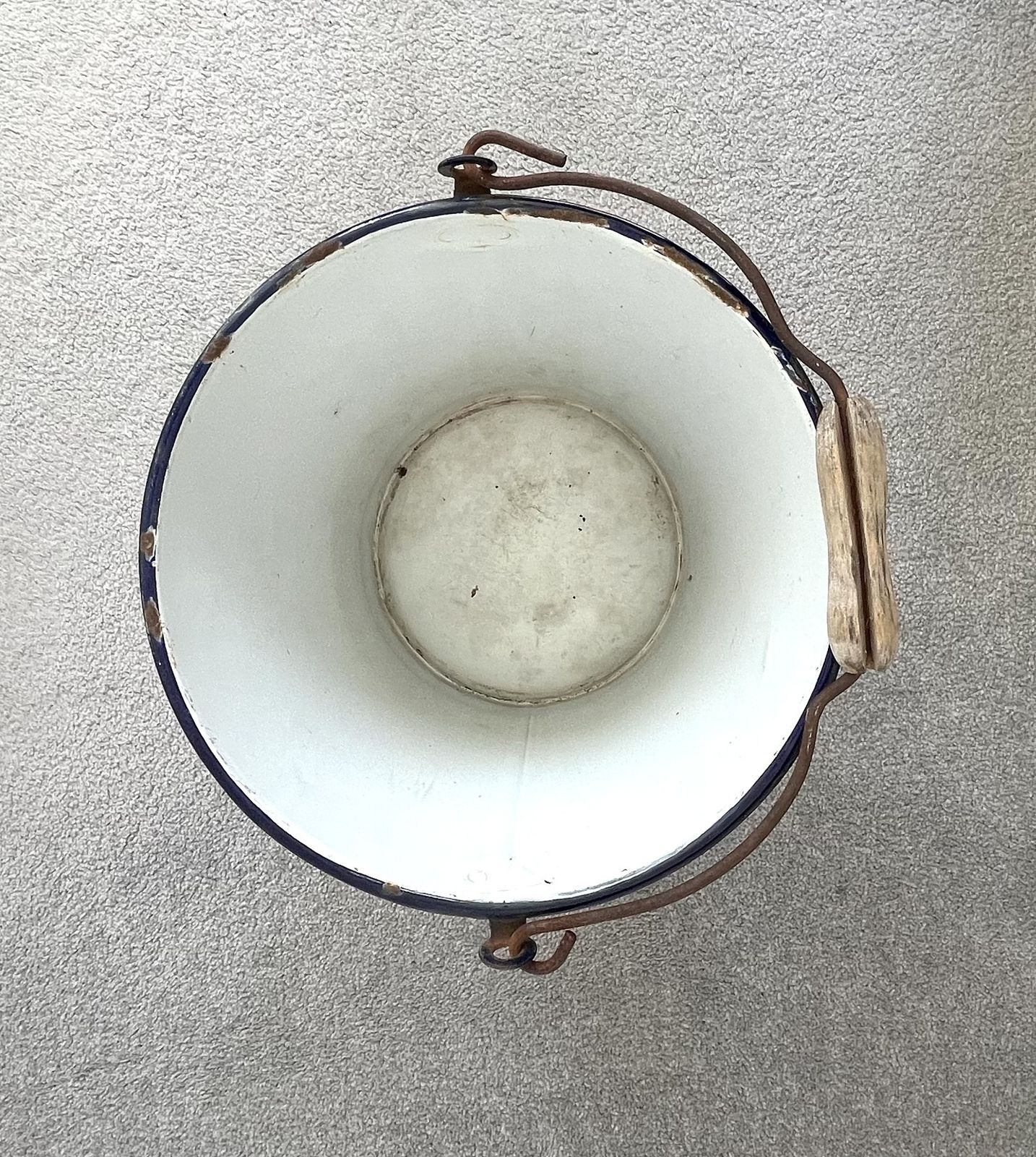 Vintage Italian Blue & White Enamel Bucket photo Garden Decor