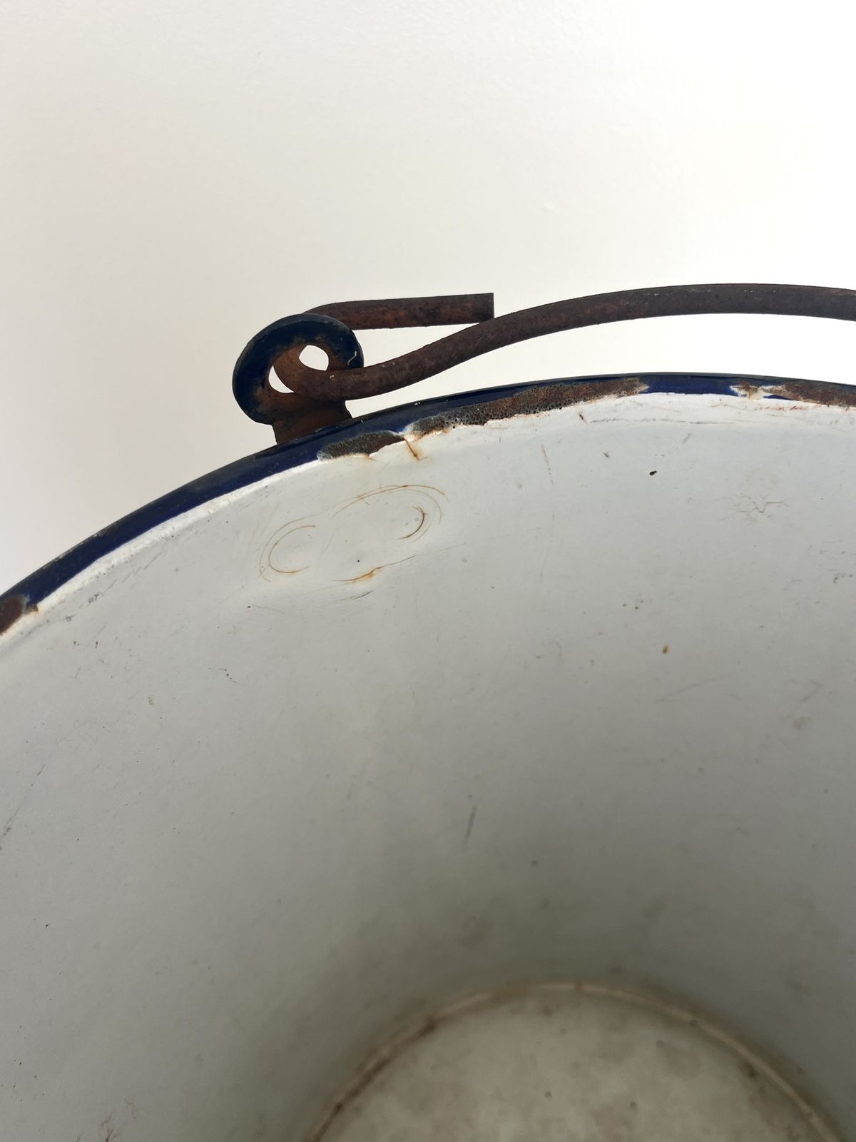 Vintage Italian Blue & White Enamel Bucket photo buy