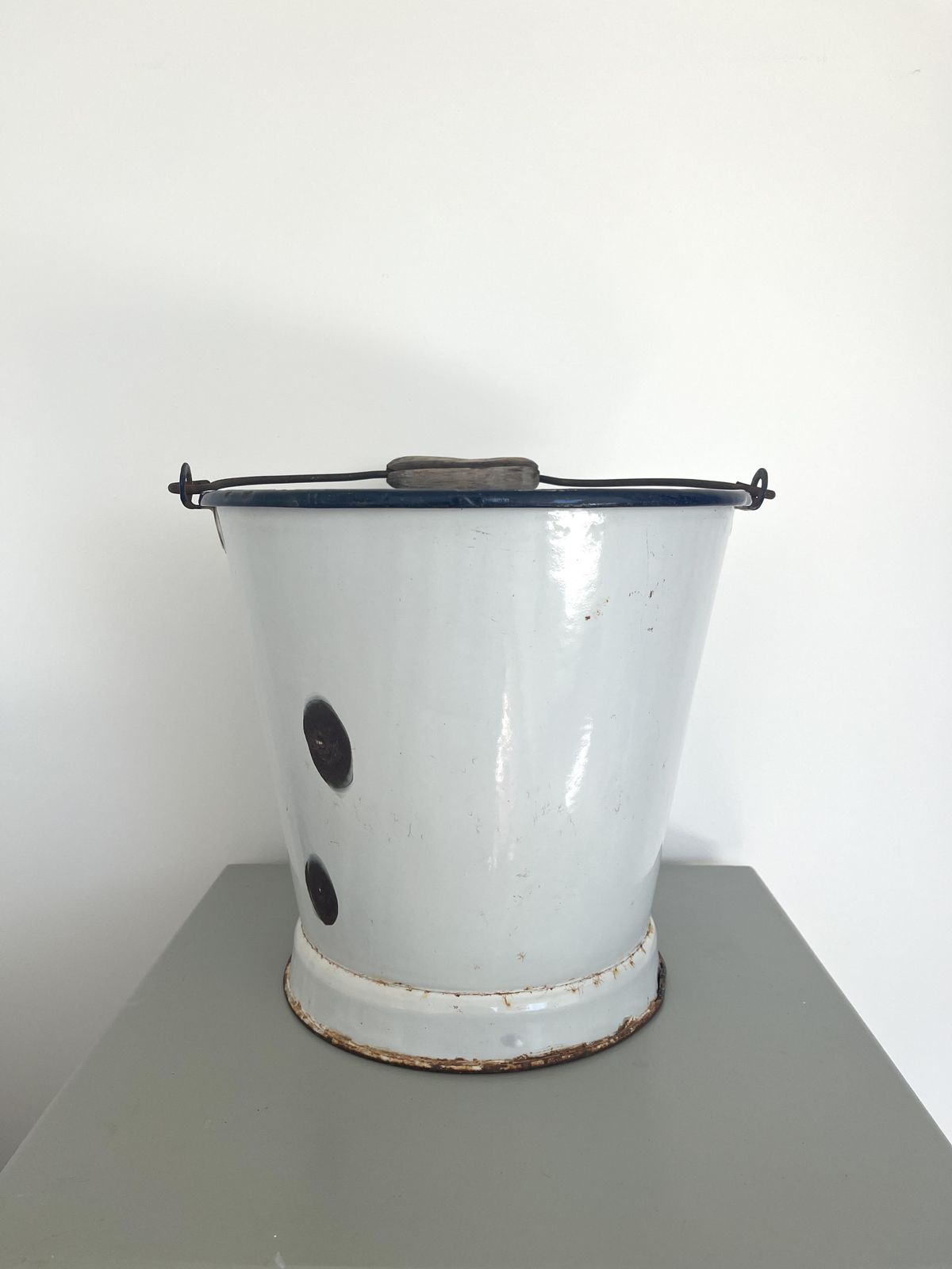 Vintage Italian Blue & White Enamel Bucket photo vintage