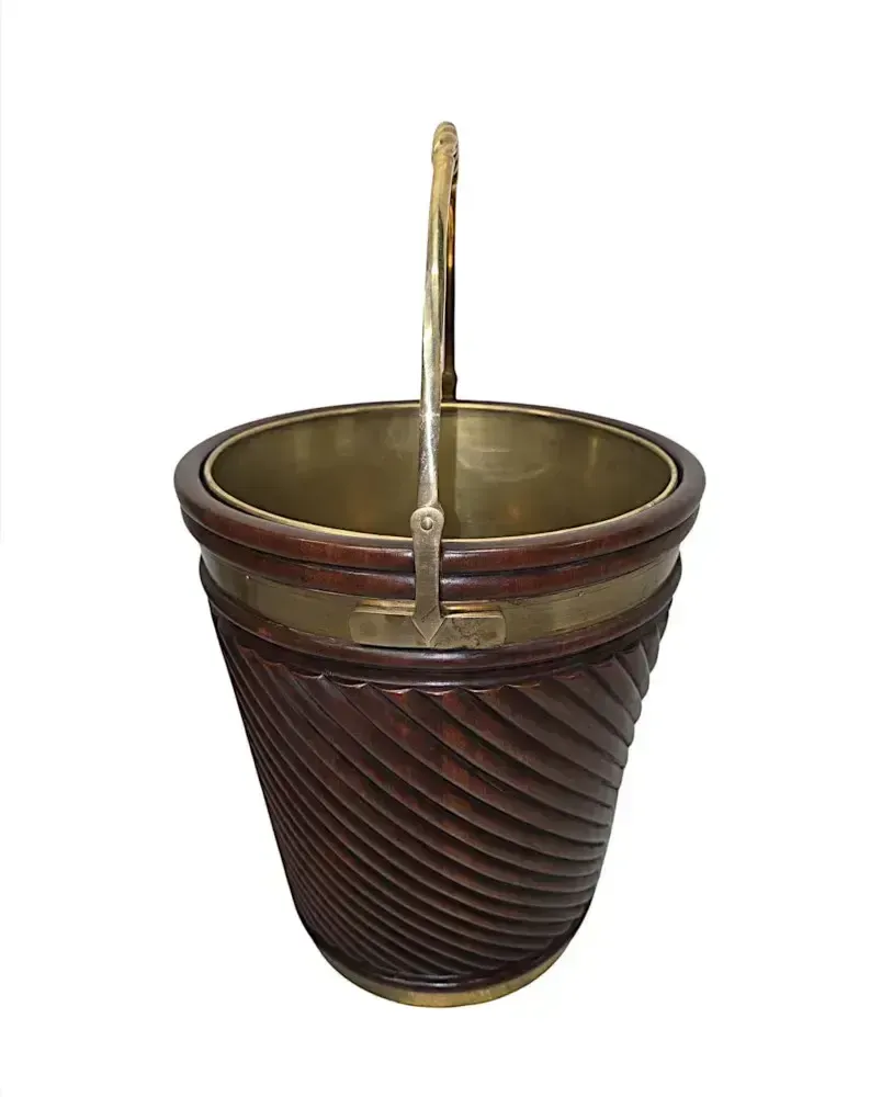A Fabulous 20th Century Irish Design Hand Made Mahogany Peat Bucket With Brass Liner And Fittings photo for sale