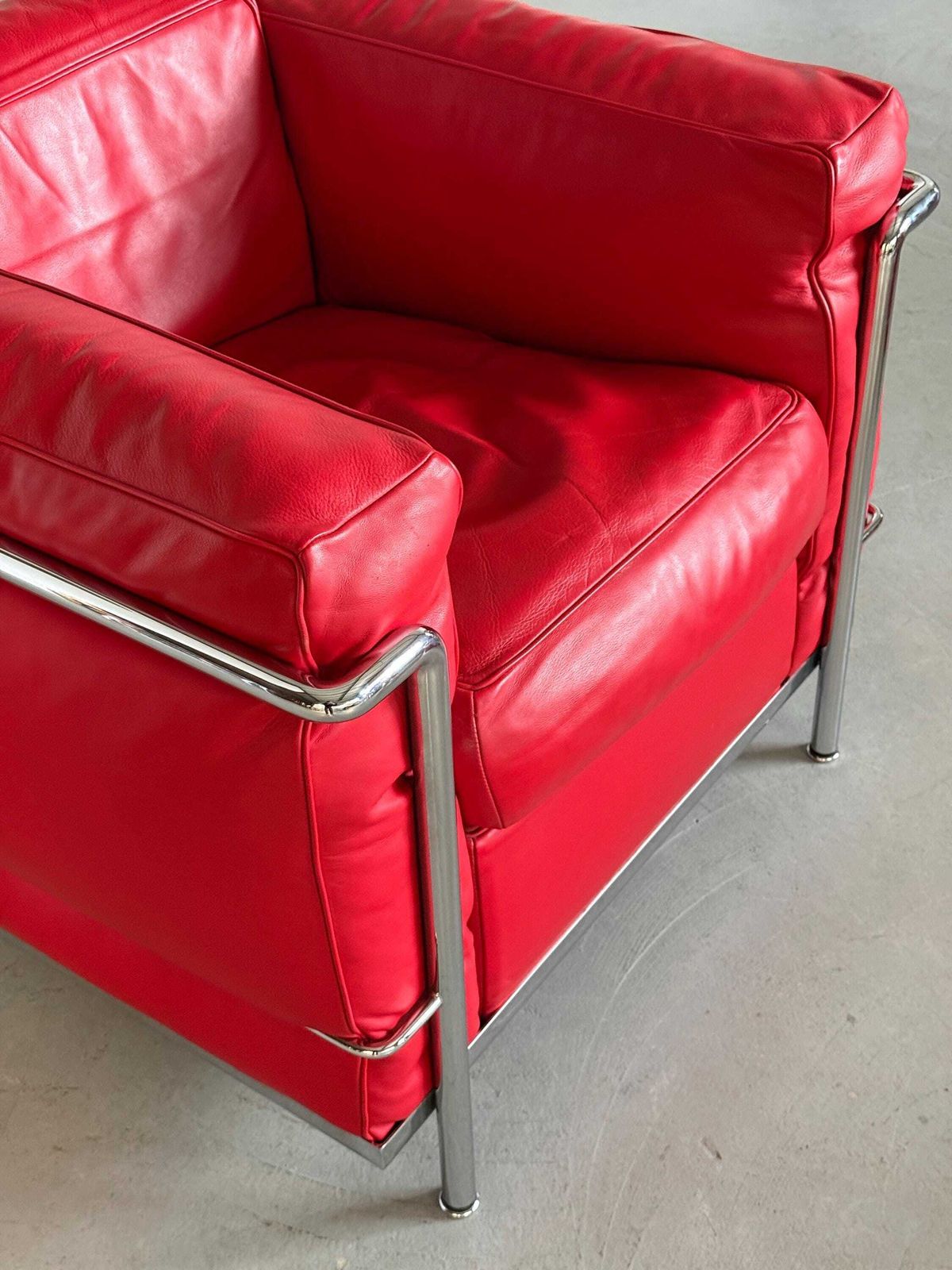 photo for sale Iconic ‘Lc2’ Armchair By Le Corbusier, Charlotte Perriand And Pierre Jeanneret For Cassina, Red Leather & Chromed Steel