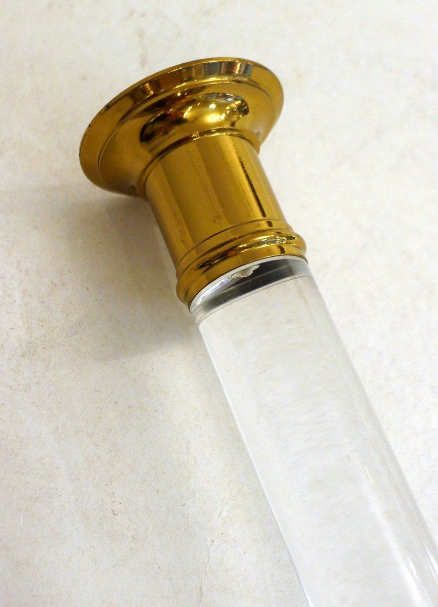 photo furniture Vintage Column Candleholder In Gilded Brass And Transparent Acrylic Glass, 1970s