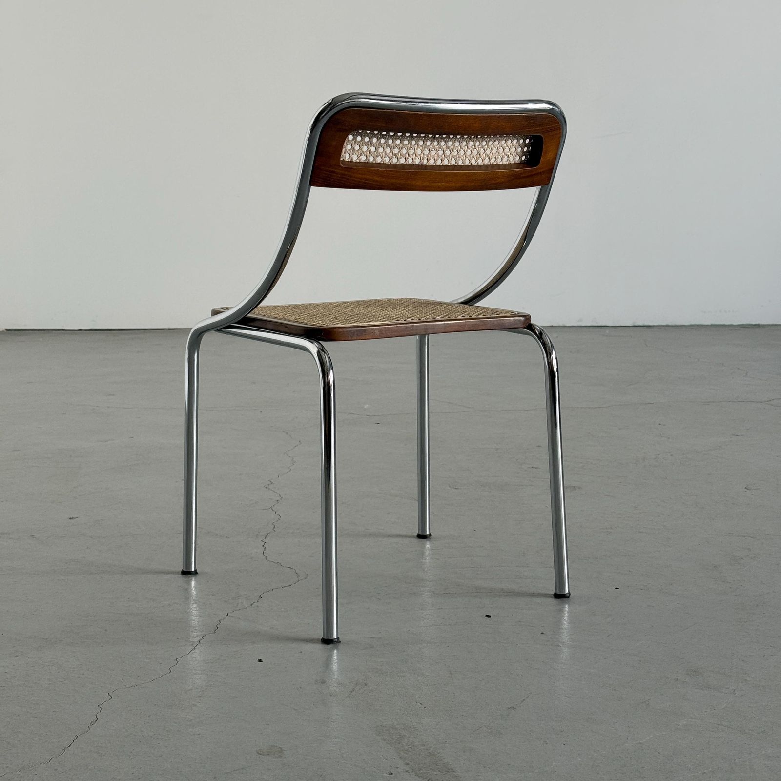 Dining Chair In Wood, Wickered Cane And Chrome, Mid Century Modern, 1970s Italy photo furniture