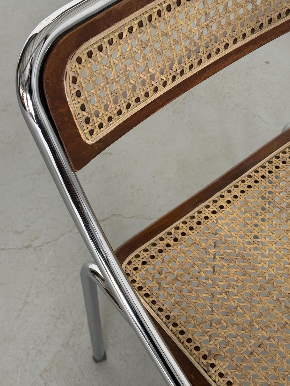 Furniture Dining Chair In Wood, Wickered Cane And Chrome, Mid Century Modern, 1970s Italy photo