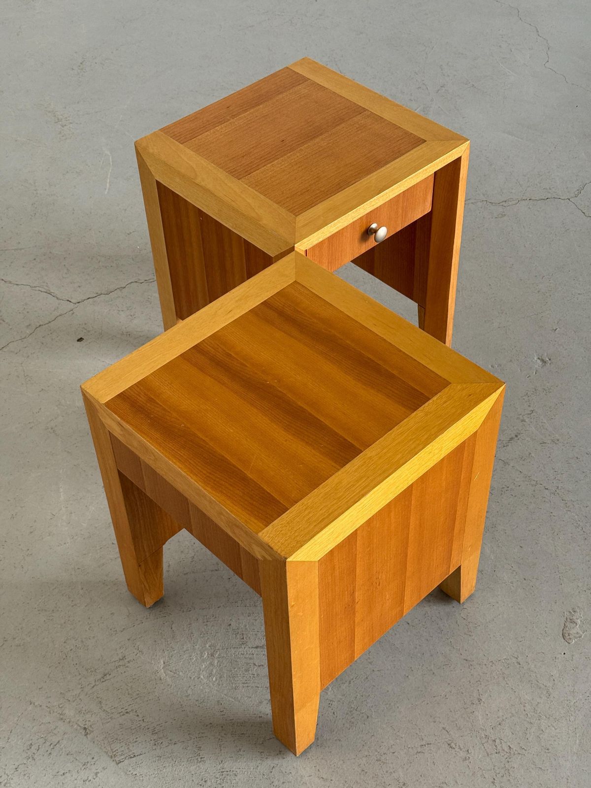 Pair Of Modernist Geometric Wood Bedside Tables, 1980s photo buy