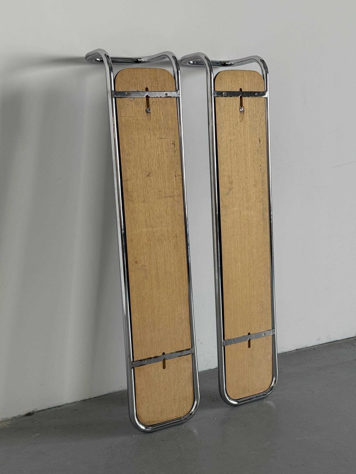 Mid Century Modern Wall Mounted Coat Rack In Wood And Chrome, Italy 1970s photo 615.0