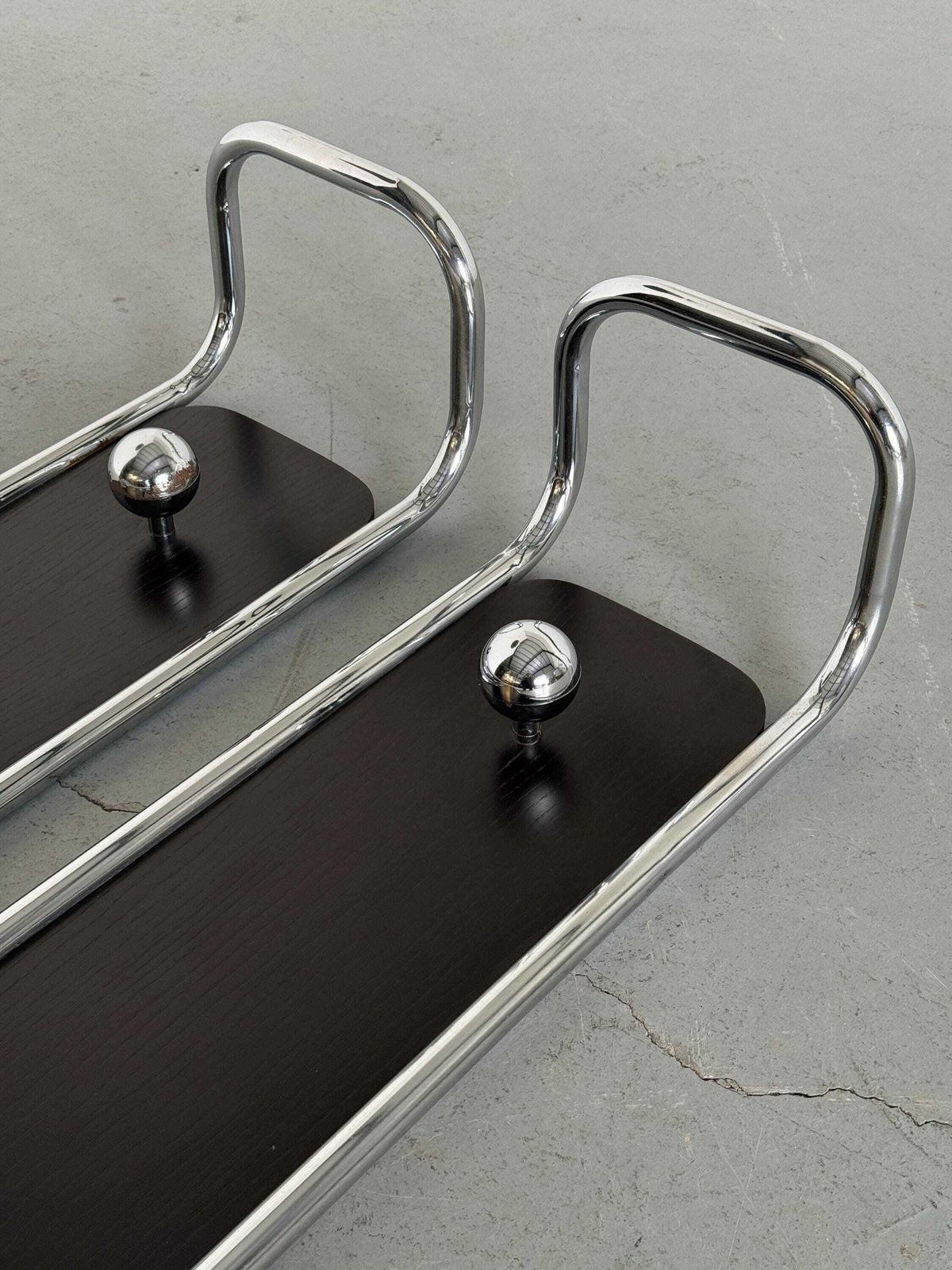 Mid Century Modern Wall Mounted Coat Rack In Wood And Chrome, Italy 1970s photo buy