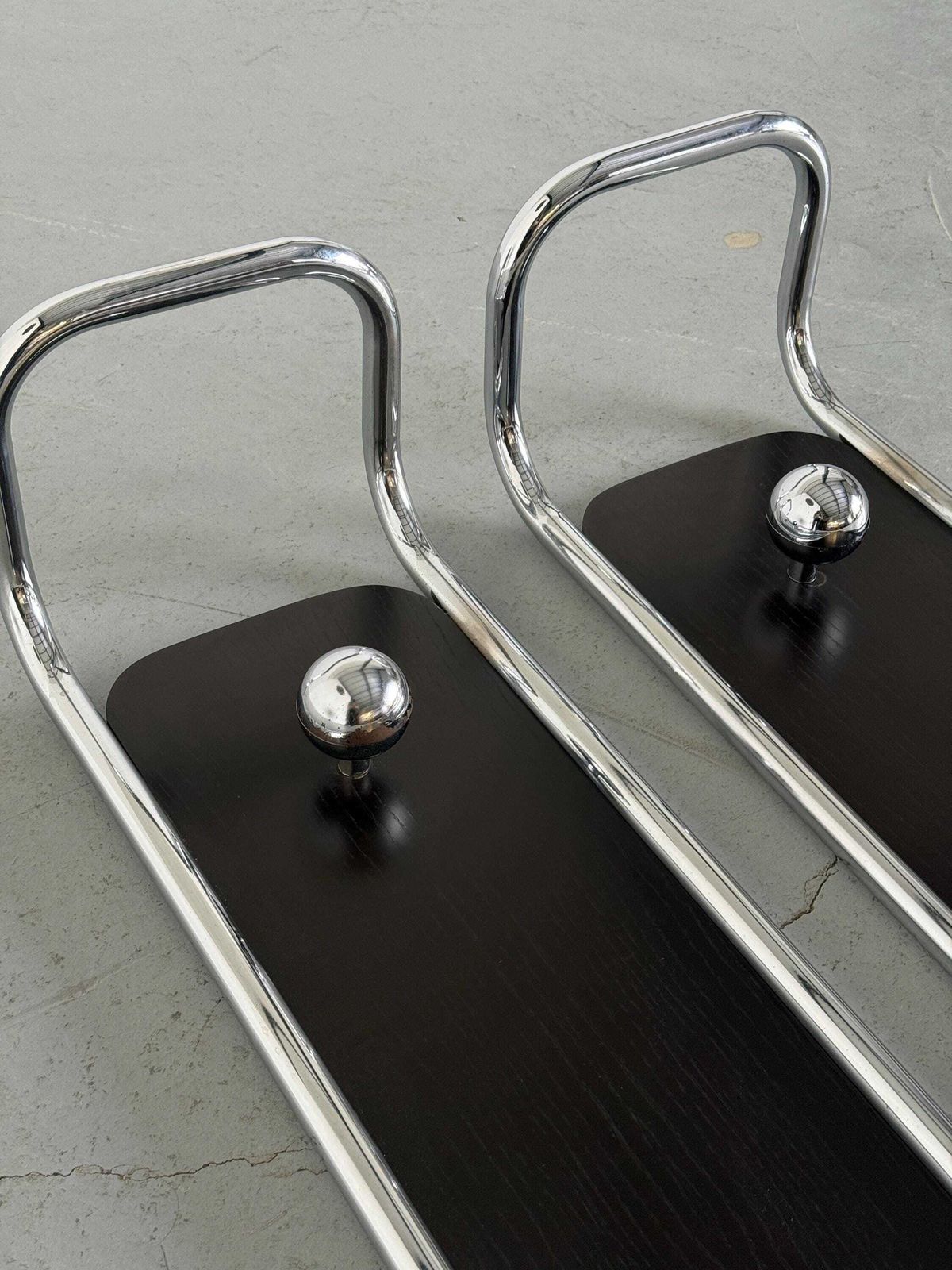 Furniture Mid Century Modern Wall Mounted Coat Rack In Wood And Chrome, Italy 1970s photo